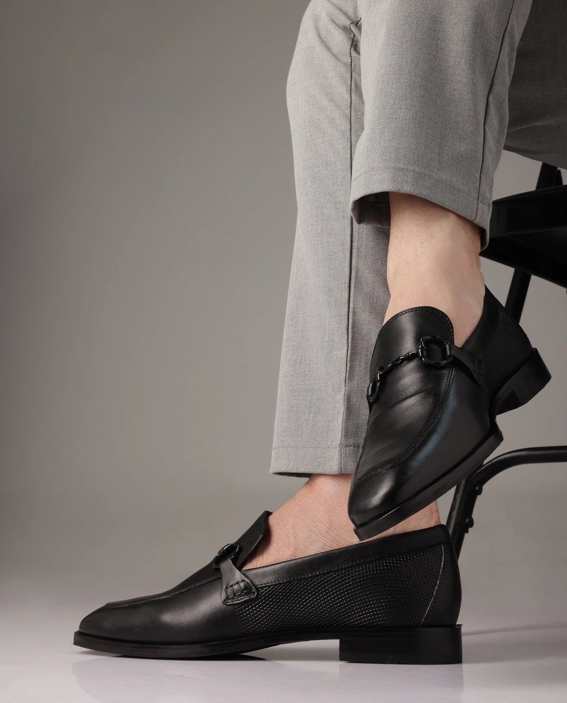 Rare Rabbit Men's Plaza Black Slip-On Genuine Leather Slip-On Loafer