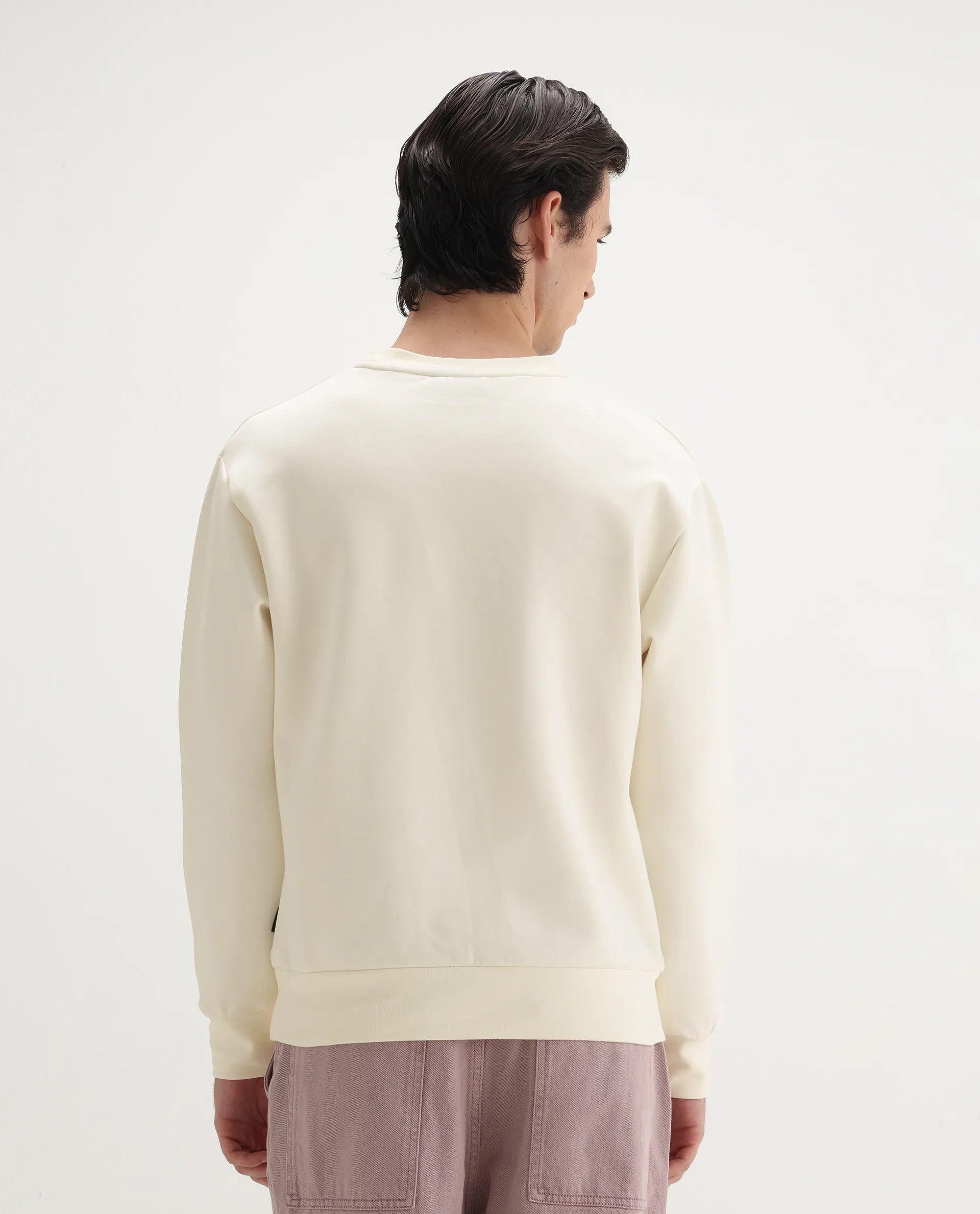 Rare Rabbit Men's Plex Off White Cotton Blend Graphic Print Relaxed Fit Full Sleeve Crew Neck Sweatshirt