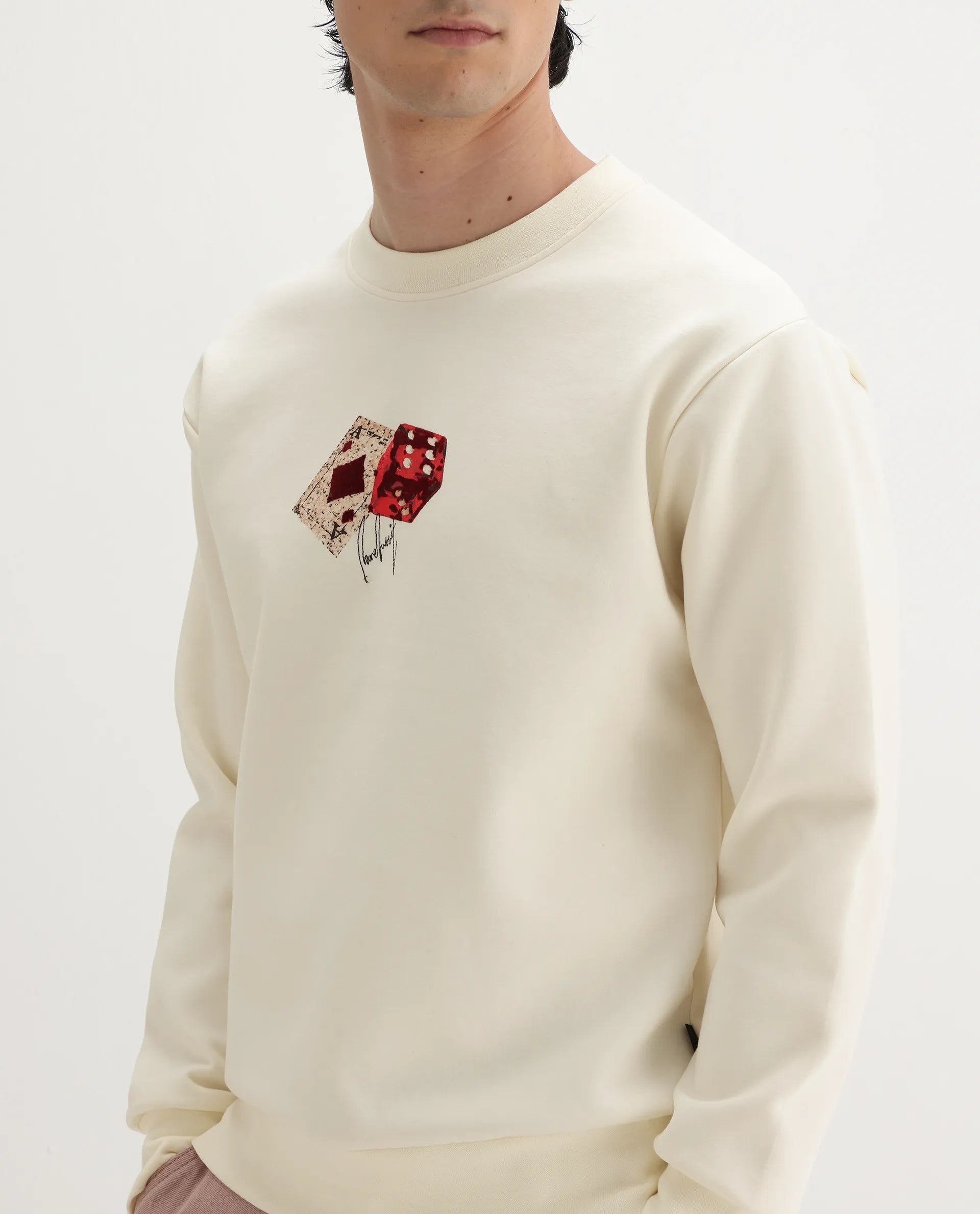 Rare Rabbit Men's Plex Off White Cotton Blend Graphic Print Relaxed Fit Full Sleeve Crew Neck Sweatshirt