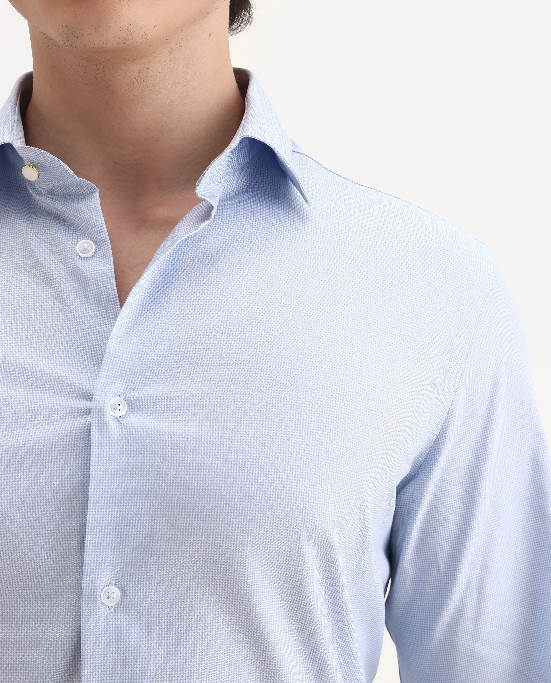 Rare Rabbit Men's Plom Blue Cotton Fabric Collared Neck Regular Fit Plain Shirt