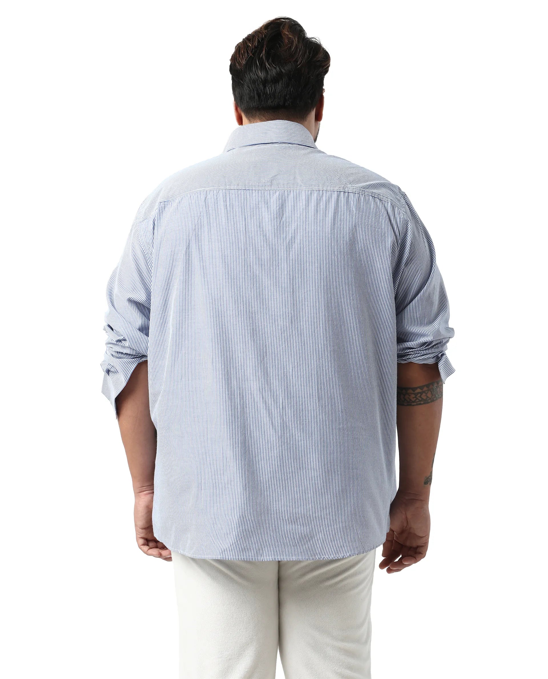 Rare Rabbit Men's Pluf Big Blue Cotton Blend Fabric Full Sleeve Spread Collar Button Closure Regular Fit Striped Shirt