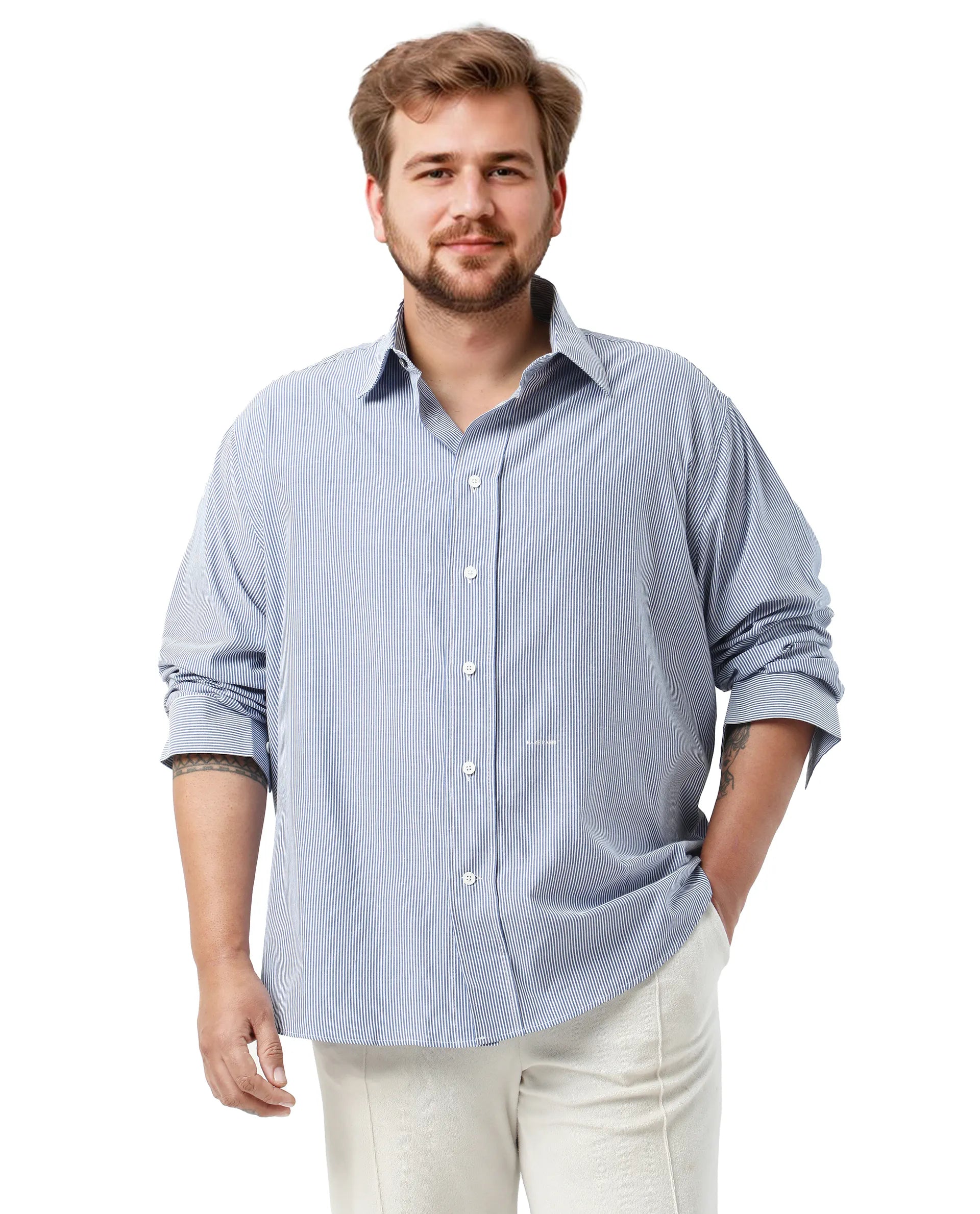 Rare Rabbit Men's Pluf Big Blue Cotton Blend Fabric Full Sleeve Spread Collar Button Closure Regular Fit Striped Shirt