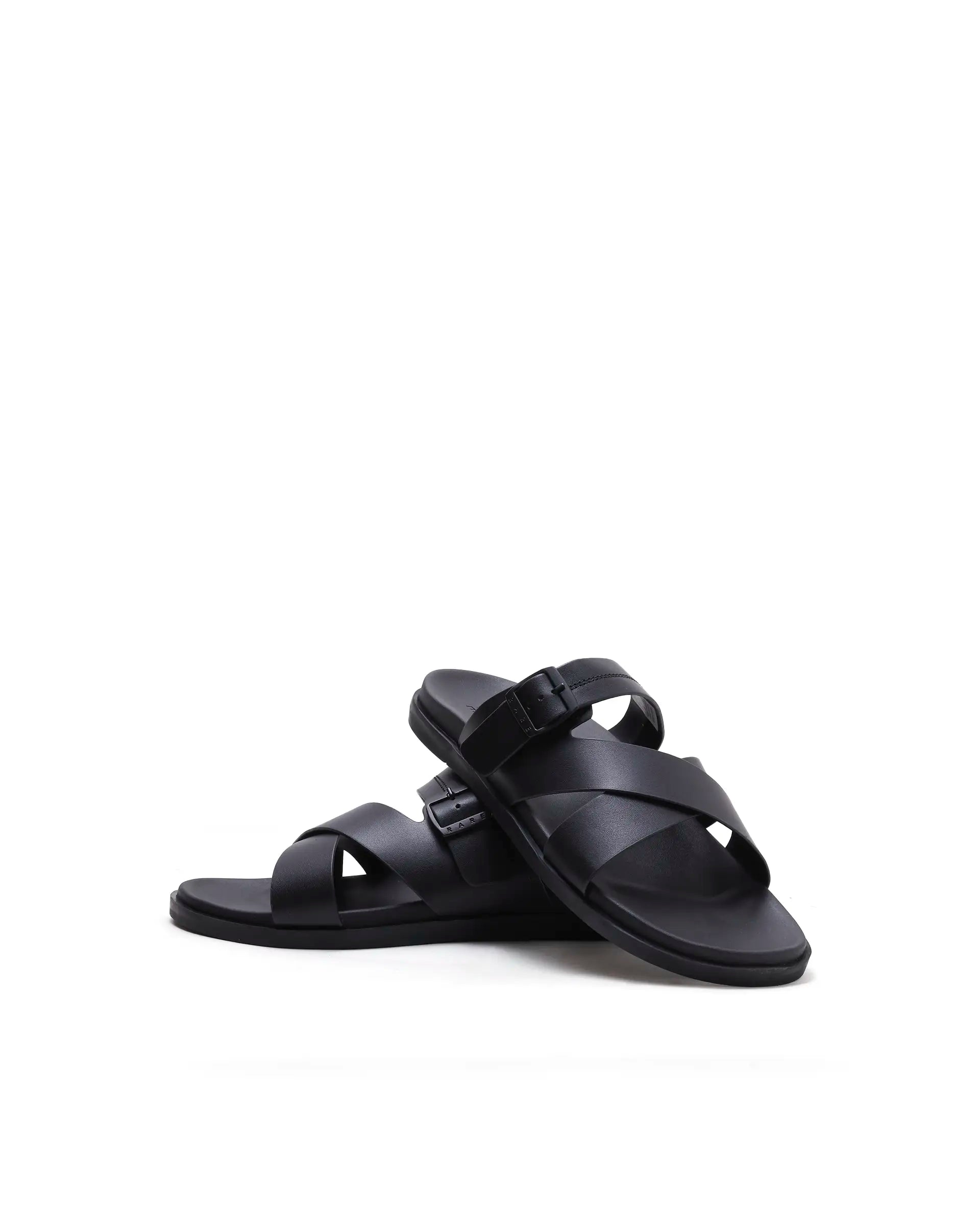 Rarez Men's Pluxi Black Leather Regular Sandal