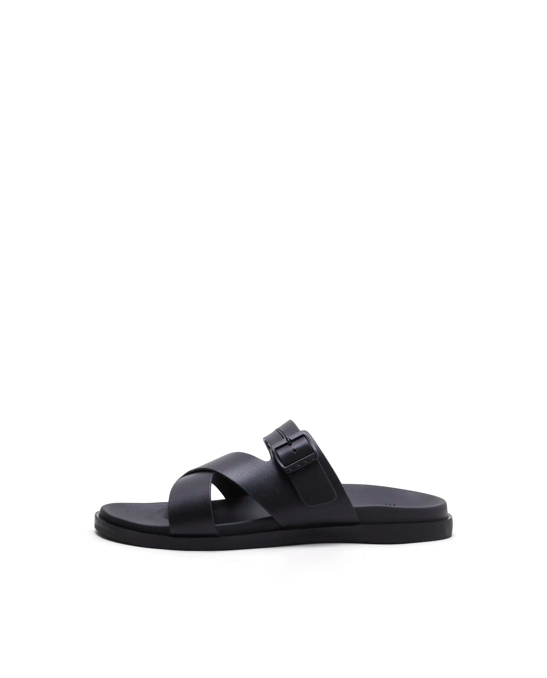 Rarez Men's Pluxi Black Leather Regular Sandal