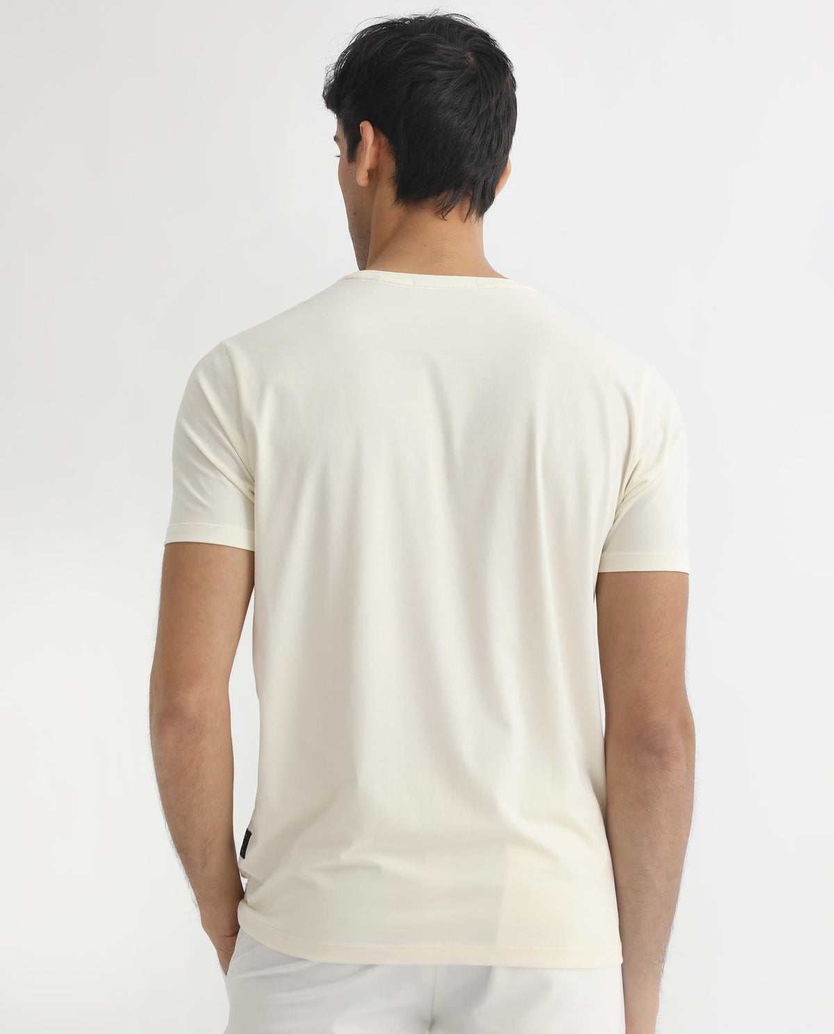 Rare Rabbit Men's Poet Pastel Yellow Discharge And HD Printed Logo Half Sleeves Slim Fit T-Shirt
