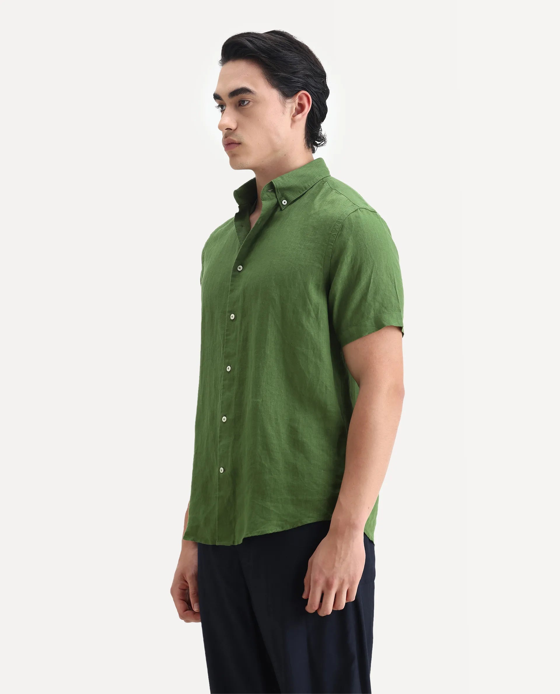 Rare Rabbit Men's Poist Jordin Linen Plain Regular Fit Half Sleeve Collared Shirt