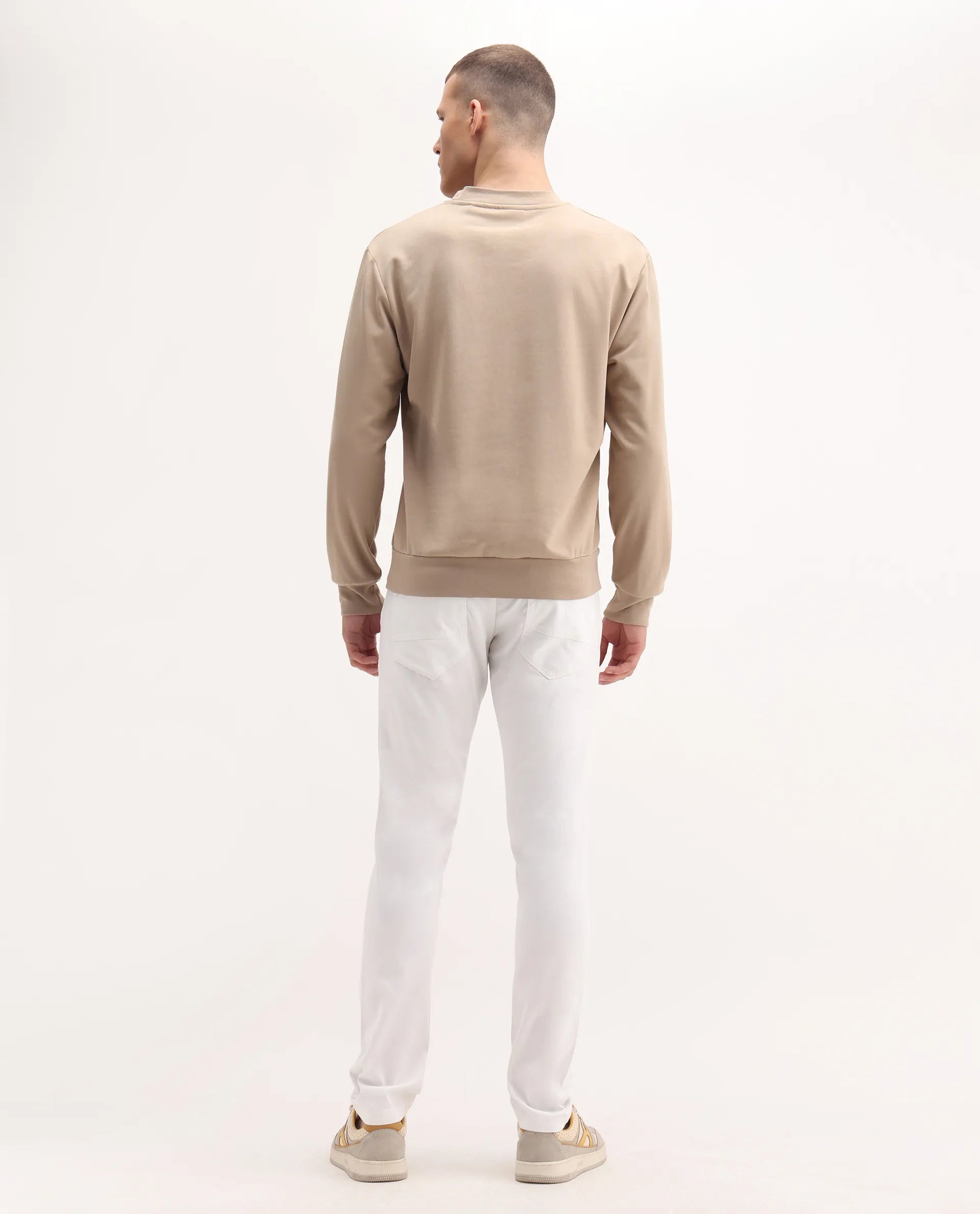 Rare Rabbit Men's Poke-2 White Cotton Plain Regular Fit Trouser