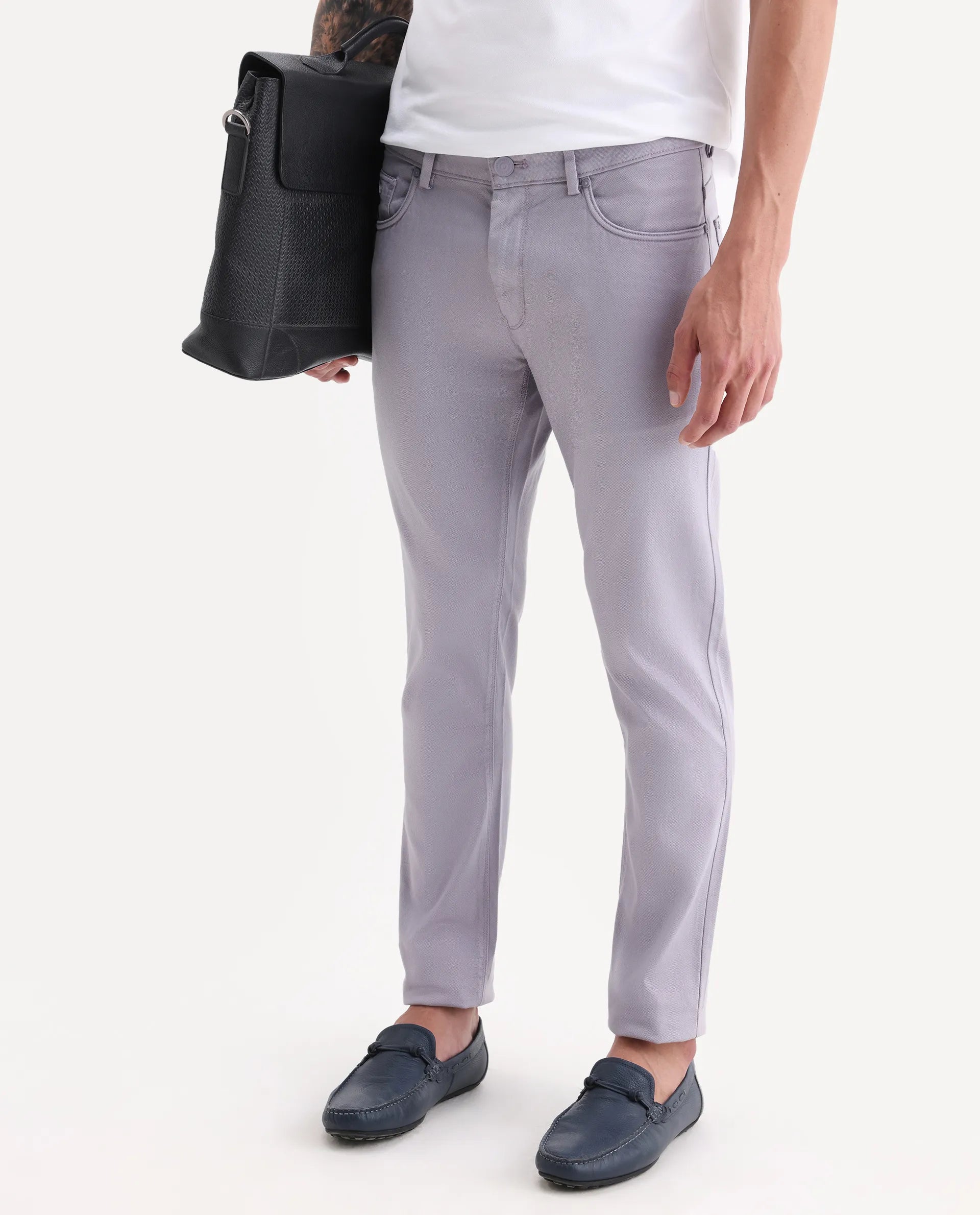 Rare Rabbit Men's Poke Light Purple Cotton Plain Regular Fit Trouser