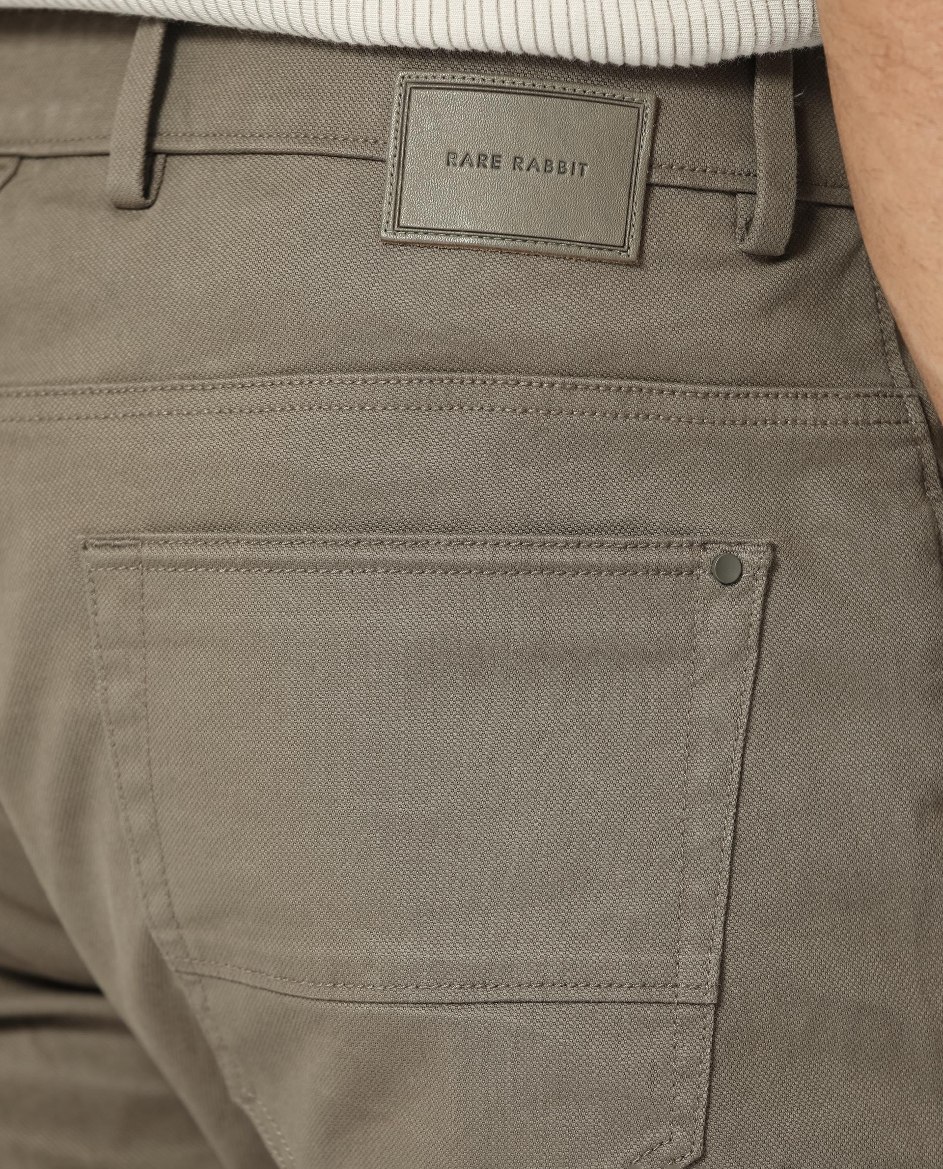 Rare Rabbit Men's Poke-2 Light Olive Solid Mid-Rise Regular Fit Trouser