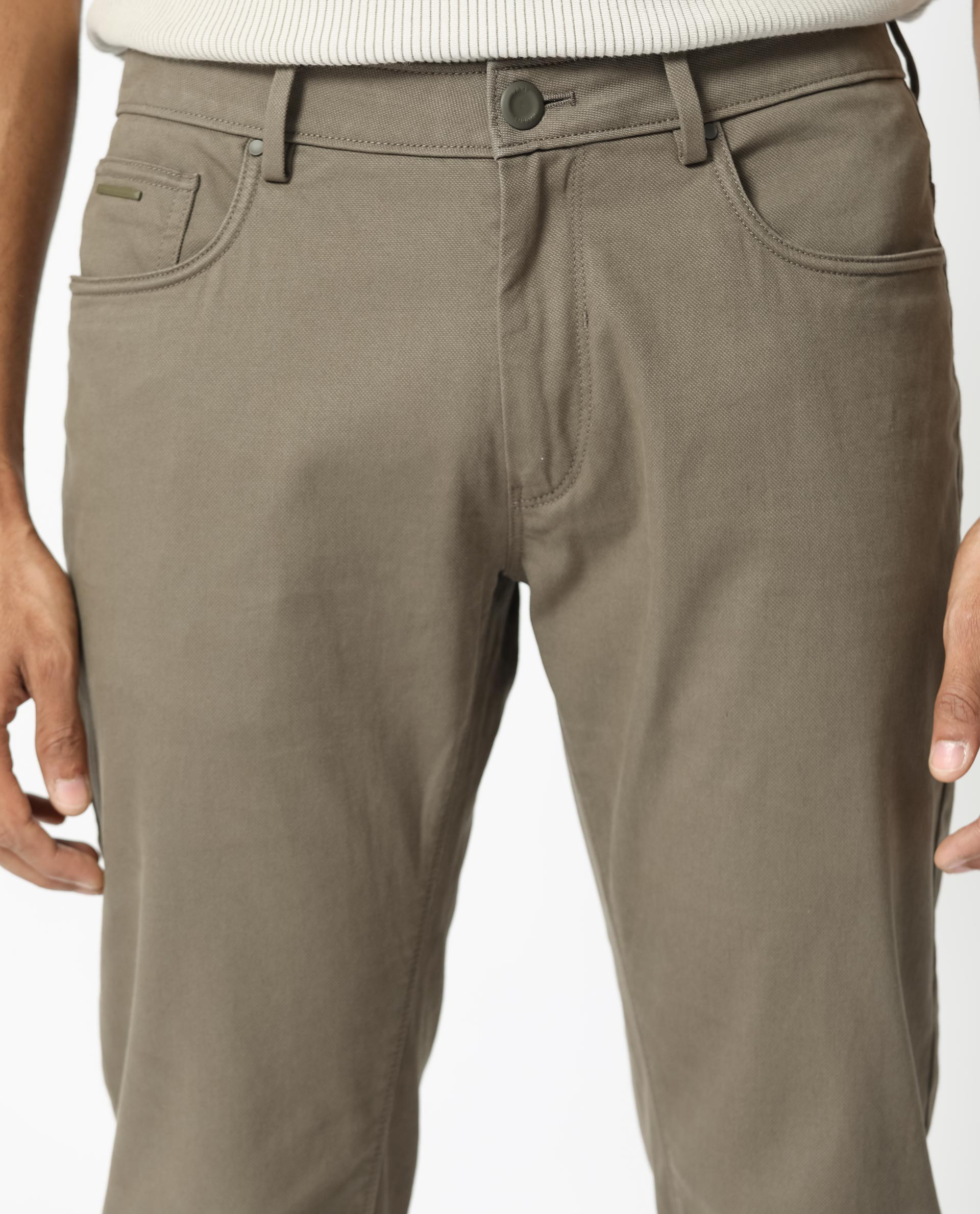 Rare Rabbit Men's Poke-2 Light Olive Solid Mid-Rise Regular Fit Trouser