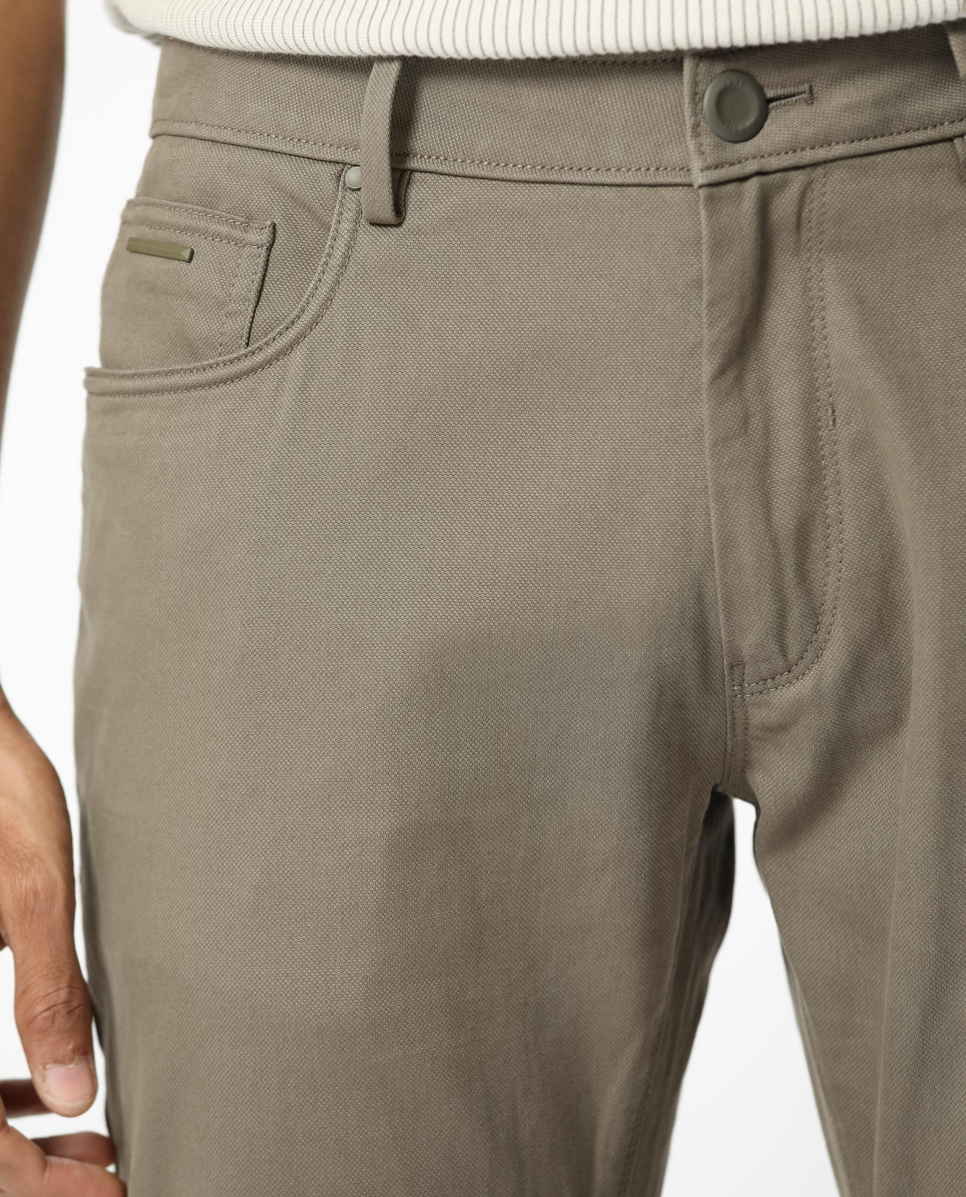 Rare Rabbit Men's Poke-2 Light Olive Solid Mid-Rise Regular Fit Trouser