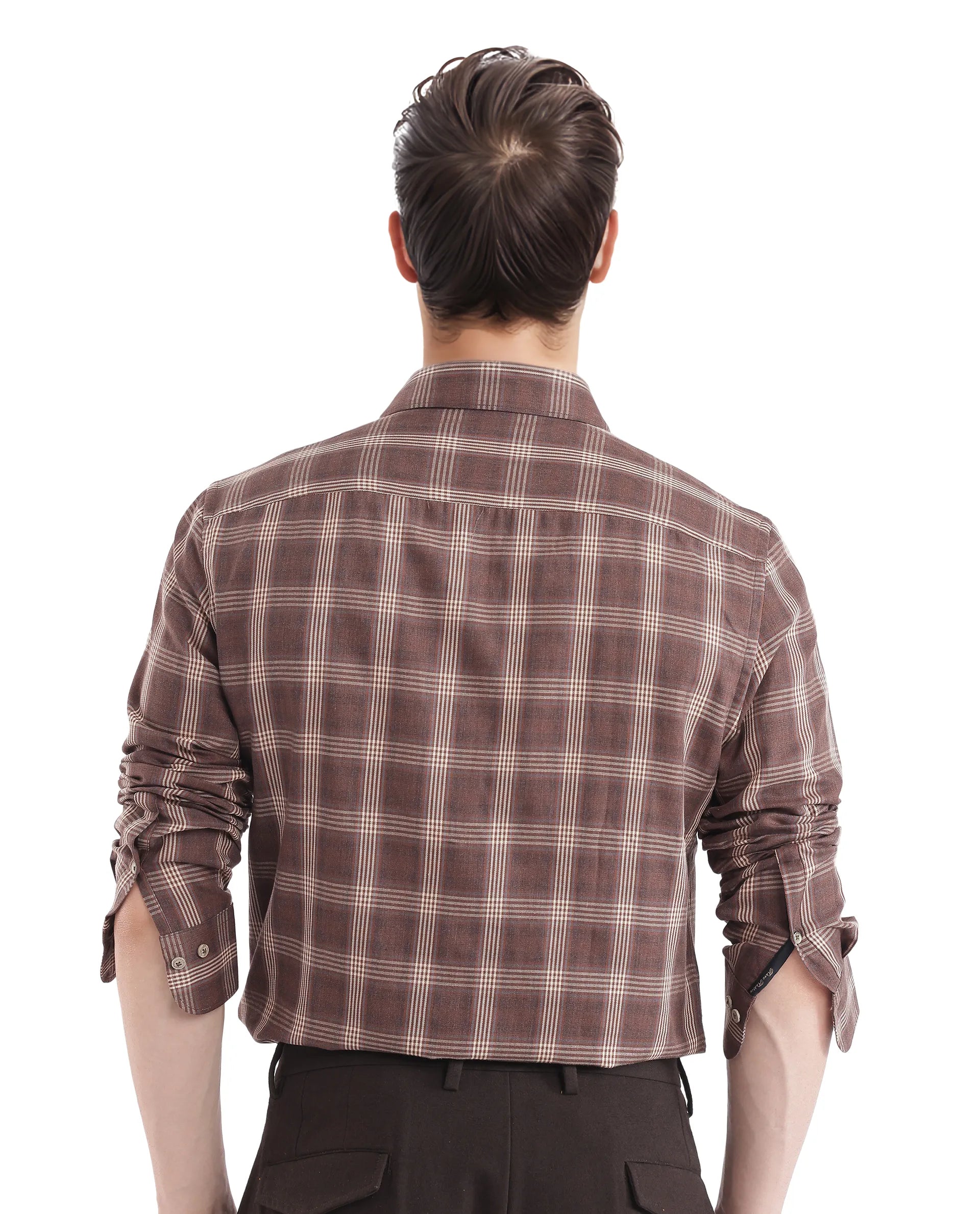 Rare Rabbit Men's Polaz Brown Cotton Fabric Full Sleeve Regular Fit Checks Shirt