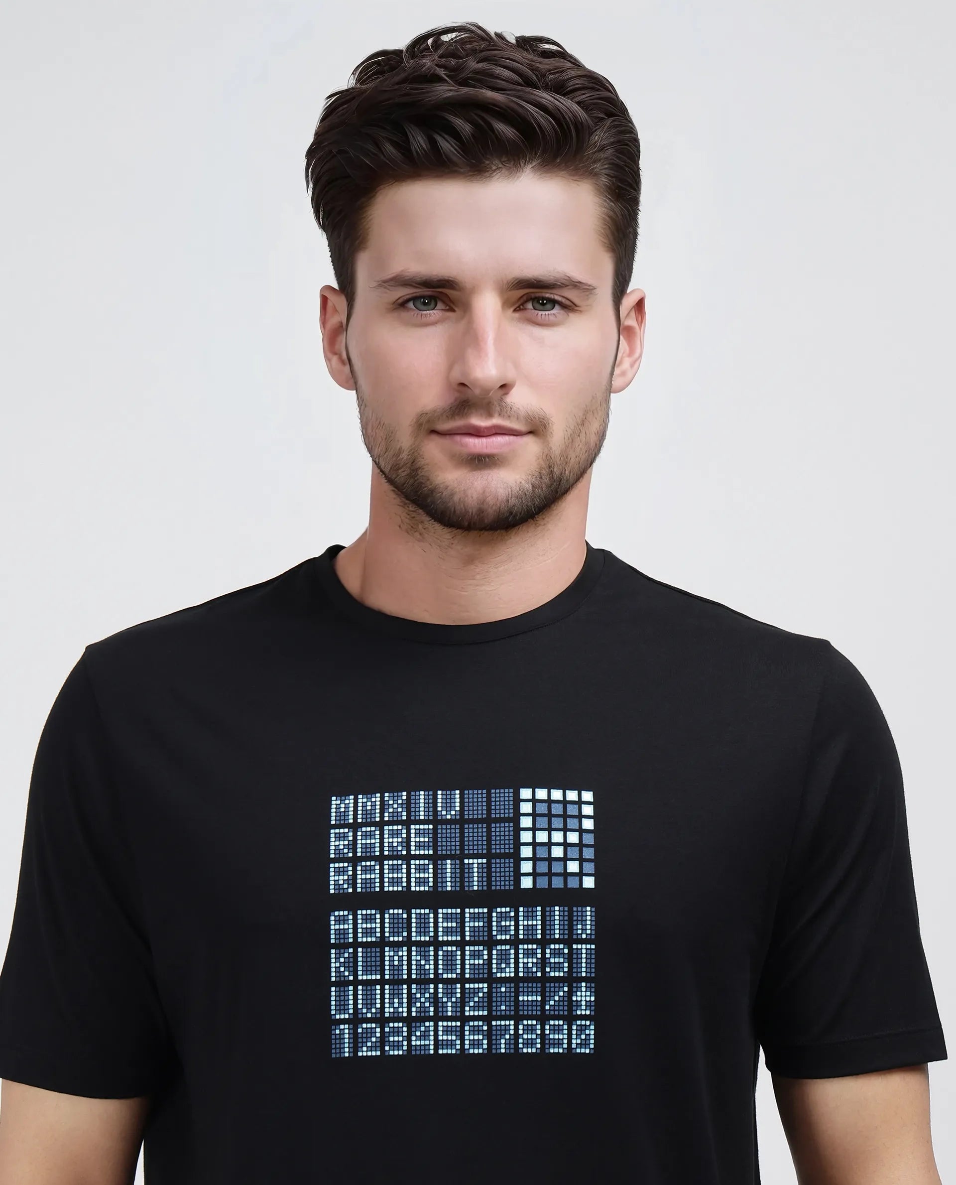 Rare Rabbit Men Pol Black Cotton Fabric Short Sleeve Crew Neck Slip-On Graphic Print T-Shirt