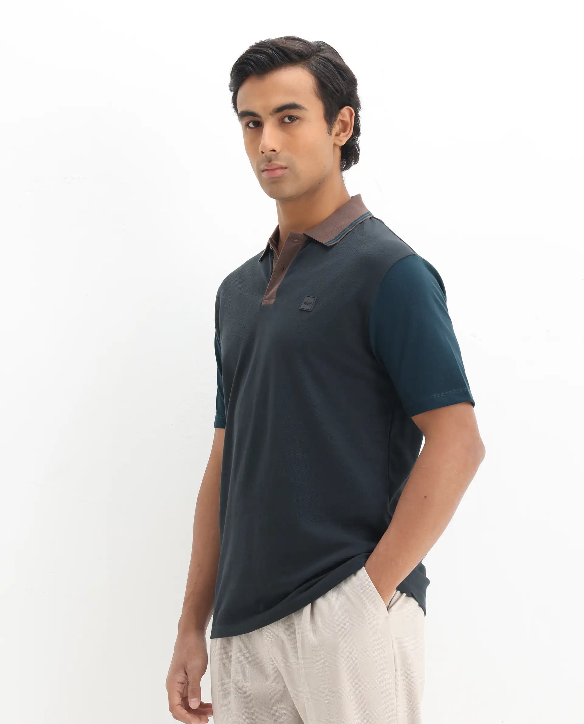 Rare Rabbit Men's Polf Dark Grey Cotton Plain Regular Fit Half Sleeve Polo