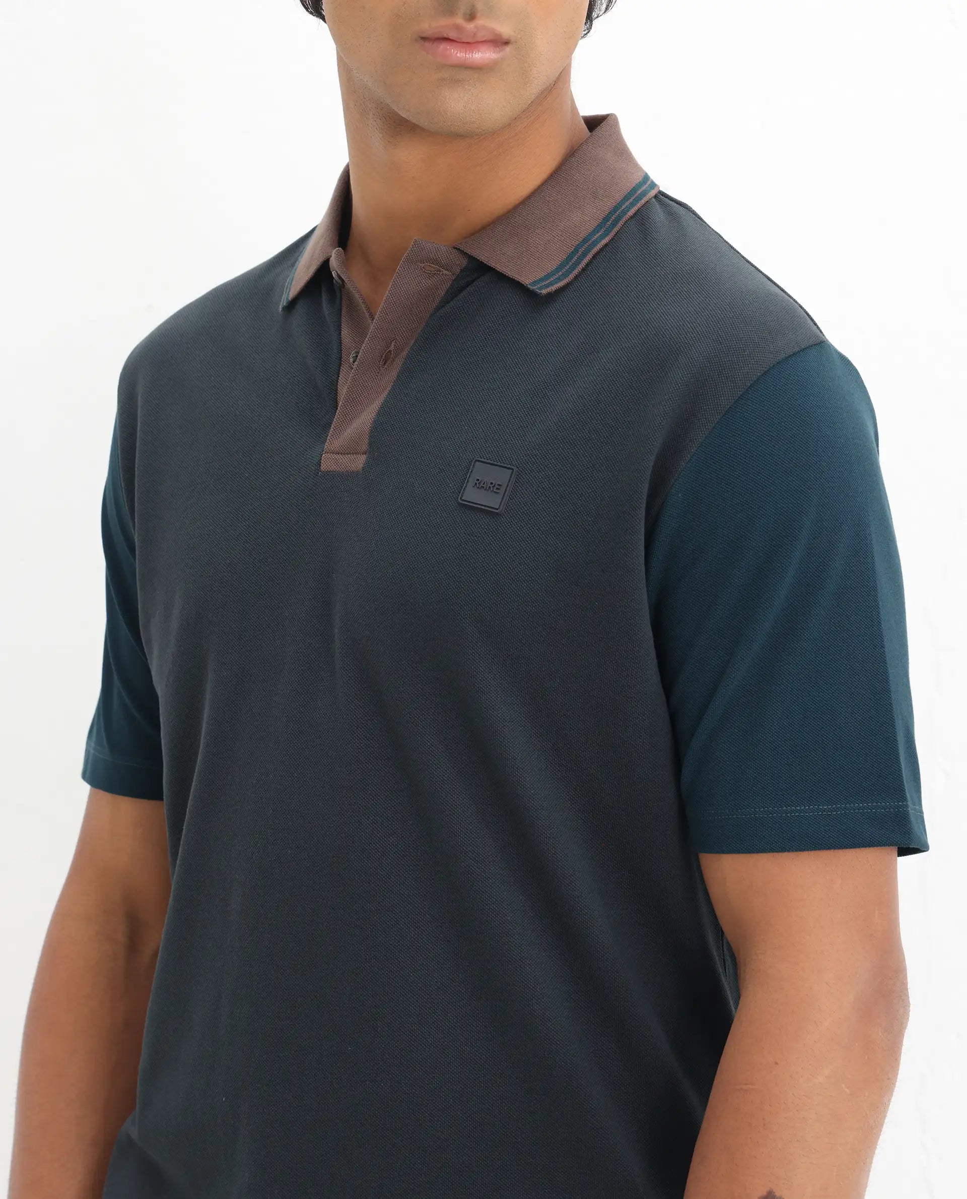 Rare Rabbit Men's Polf Dark Grey Cotton Plain Regular Fit Half Sleeve Polo