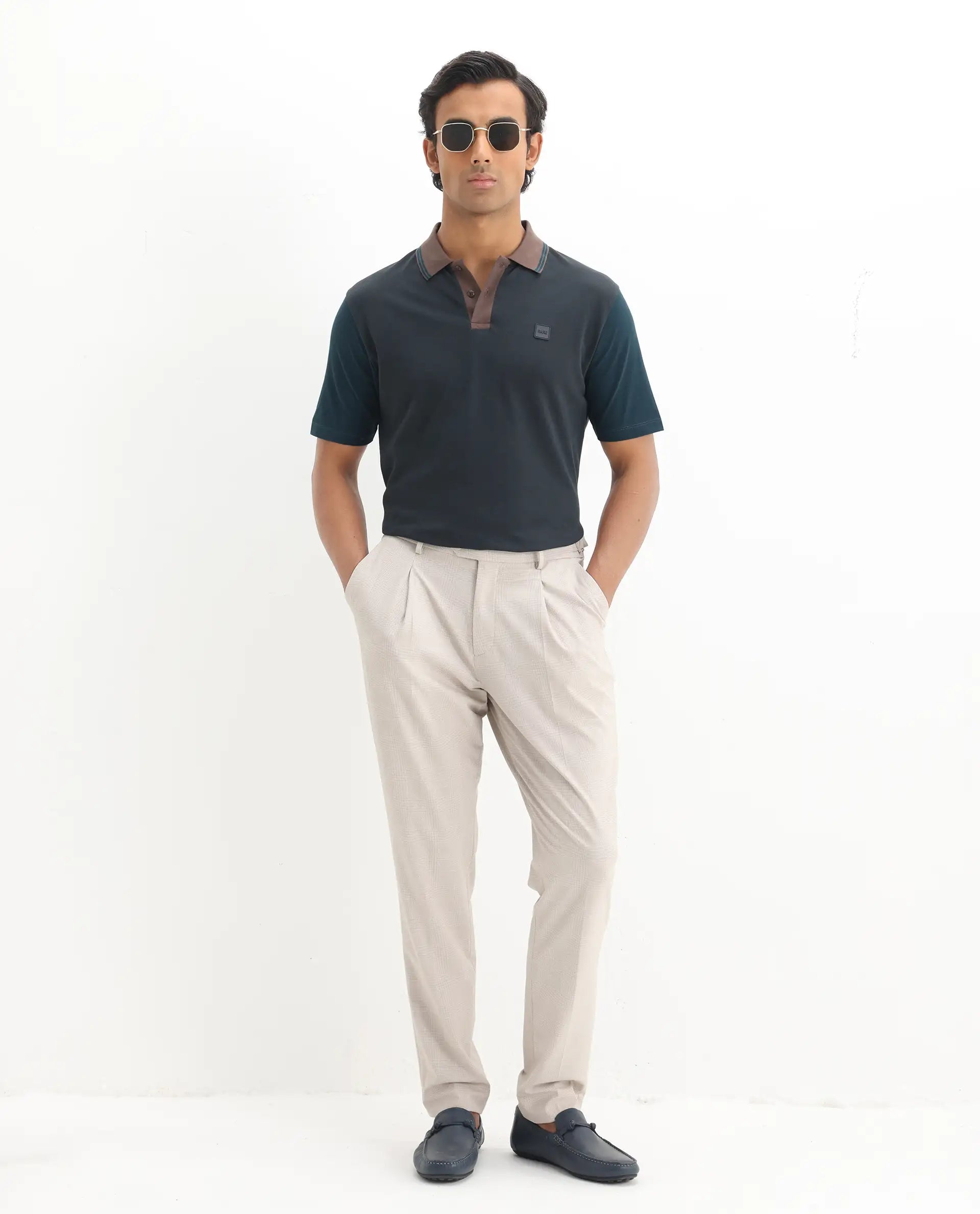 Rare Rabbit Men's Polf Dark Grey Cotton Plain Regular Fit Half Sleeve Polo