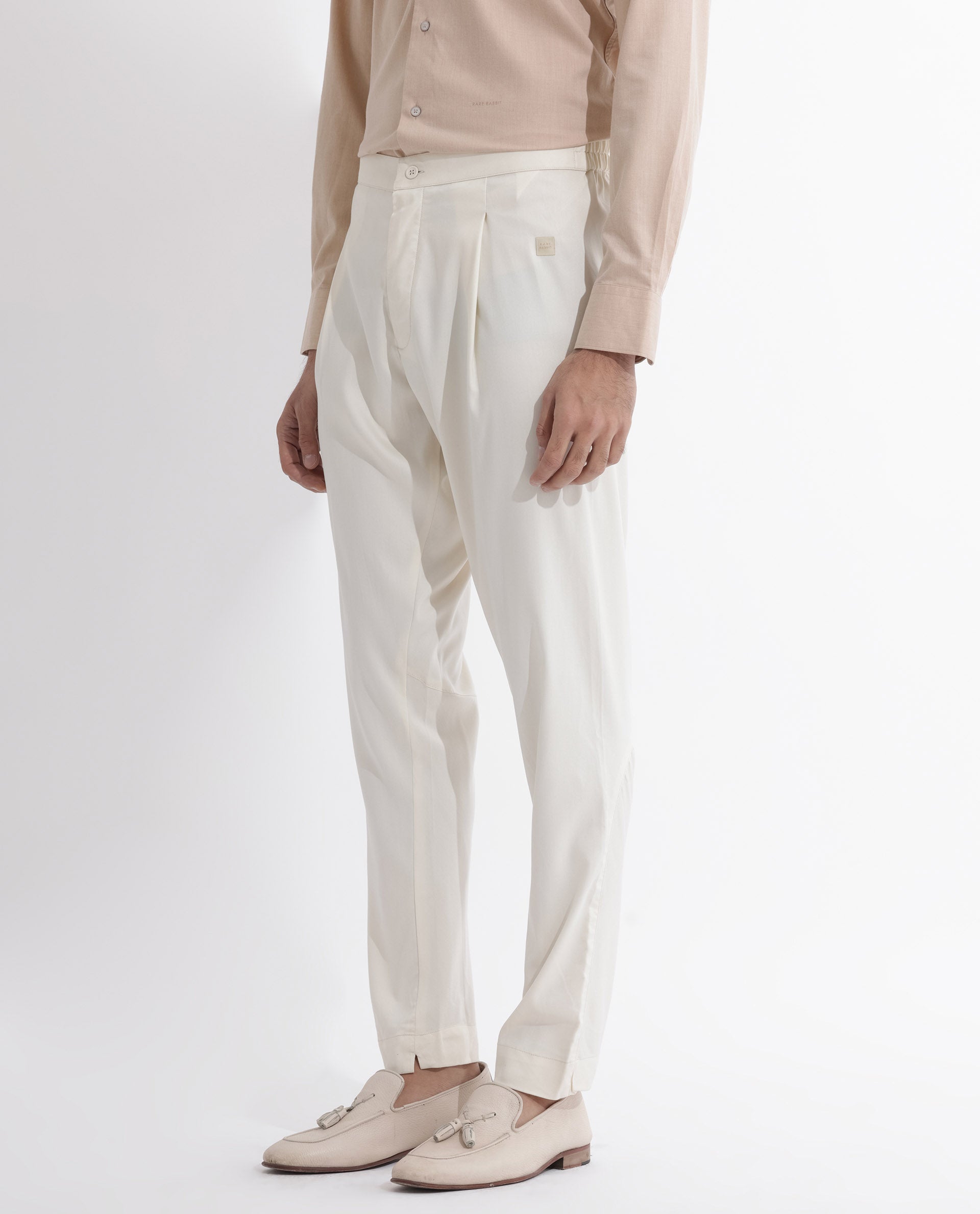 Rare Rabbit Men's Polin Beige Viscose Fabric Mid Rise Regular Fit Solid Pajama