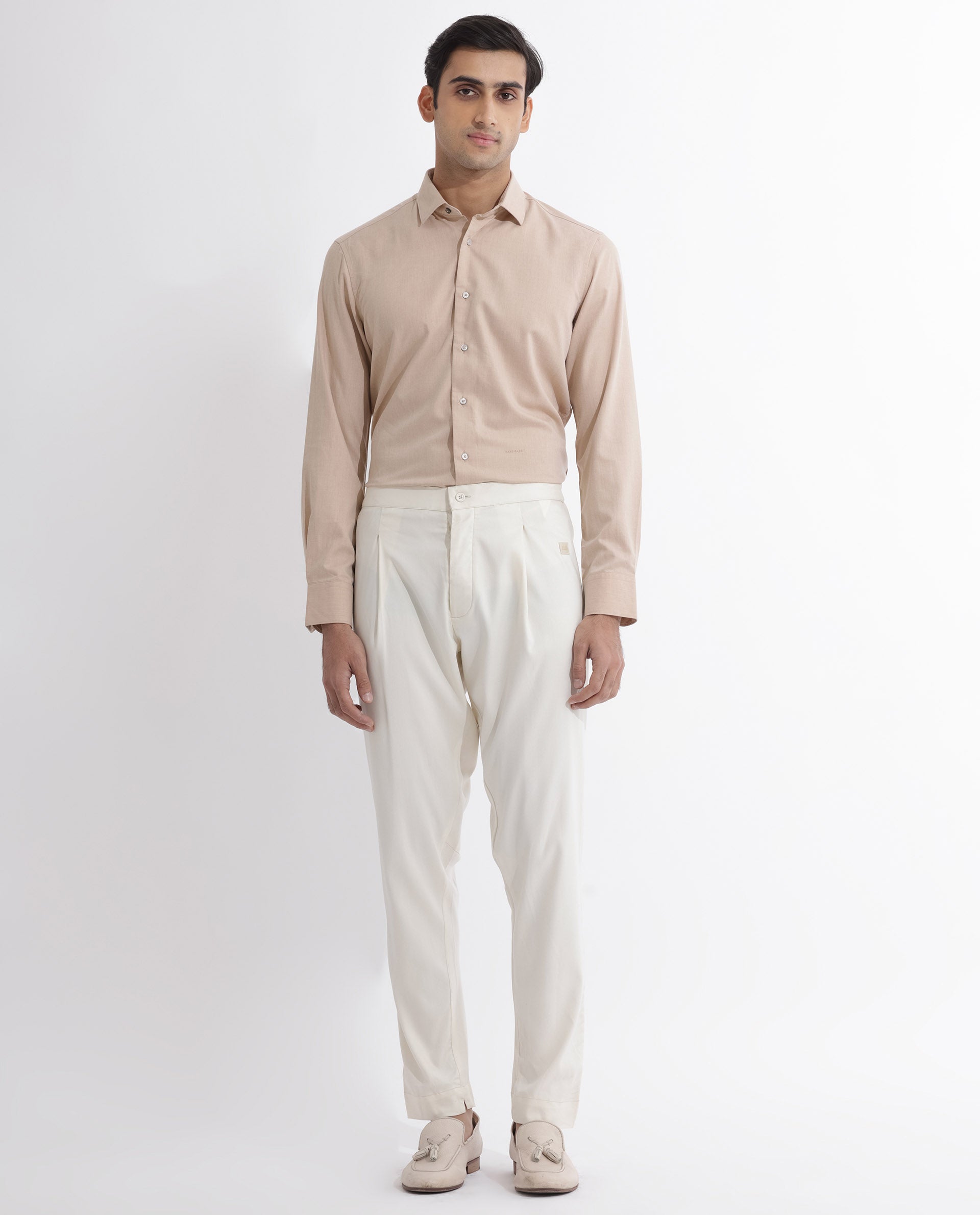 Rare Rabbit Men's Polin Beige Viscose Fabric Mid Rise Regular Fit Solid Pajama