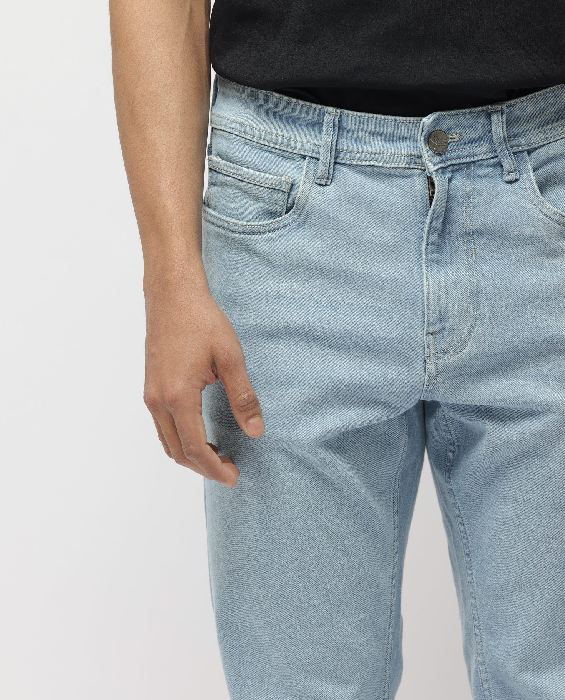 Rare Rabbit Men's Polin Pastel Blue Ice Wash Mid-Rise Regular Fit Jeans