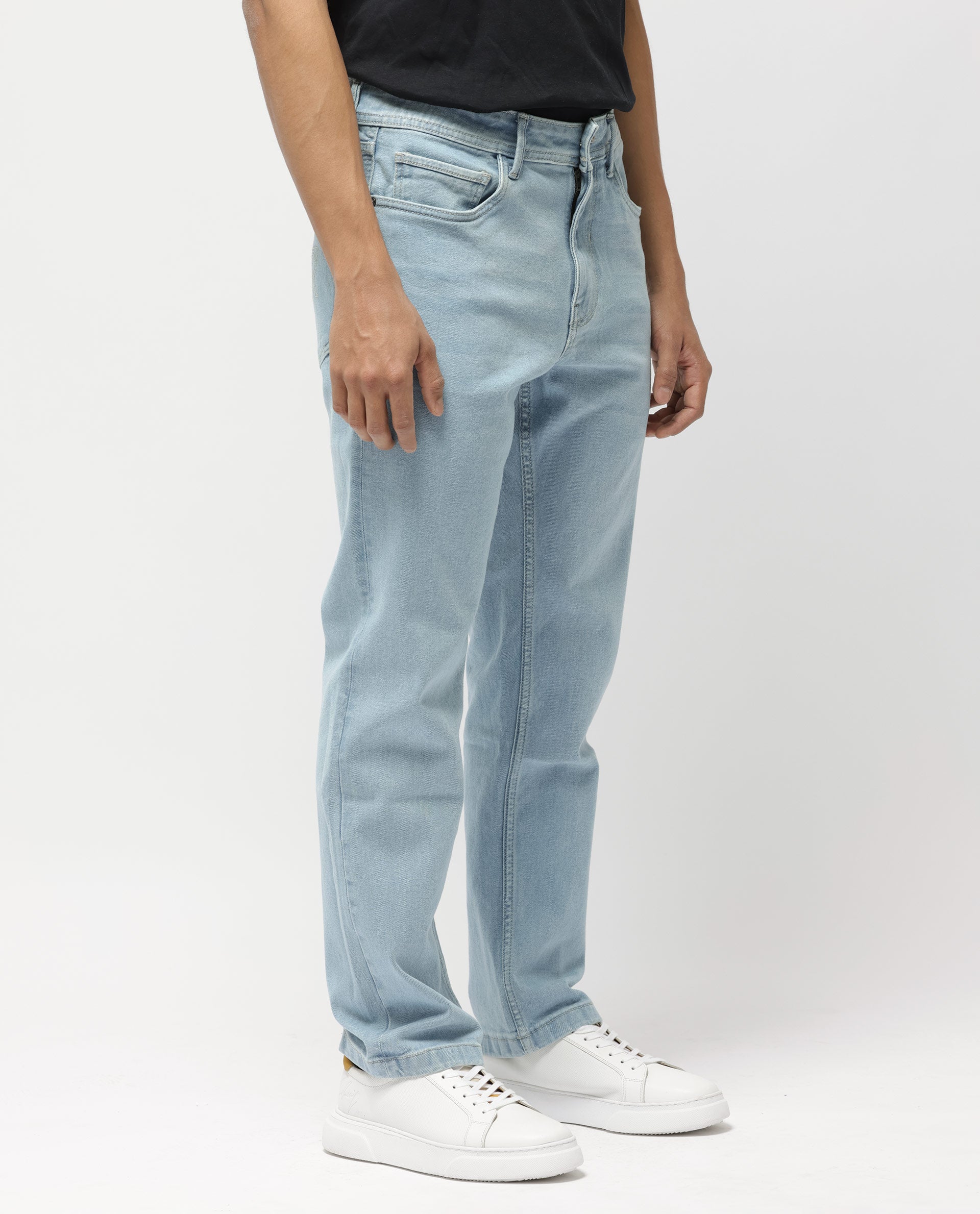 Rare Rabbit Men's Polin Pastel Blue Ice Wash Mid-Rise Regular Fit Jeans