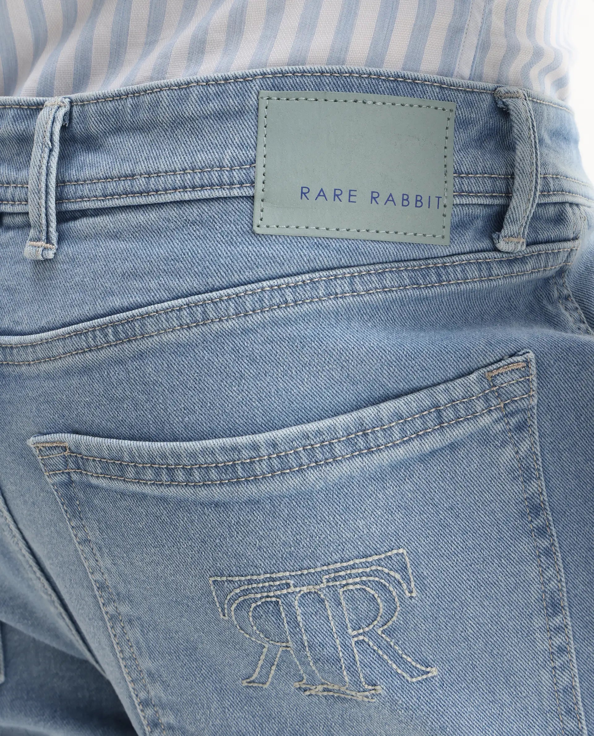 Rare Rabbit Men's Polin Light Blue Cotton Plain Morris Regular Fit Jeans