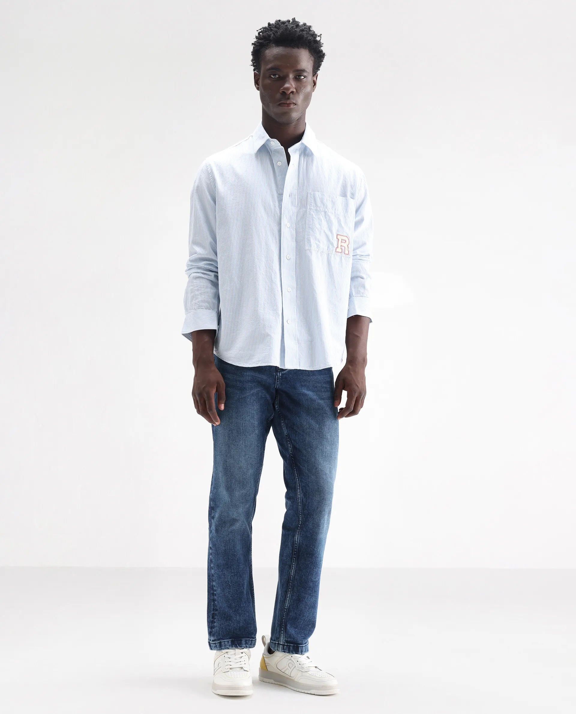 Rare Rabbit Men's Polin Dusky Blue Cotton Plain Morris Regular Fit Jeans