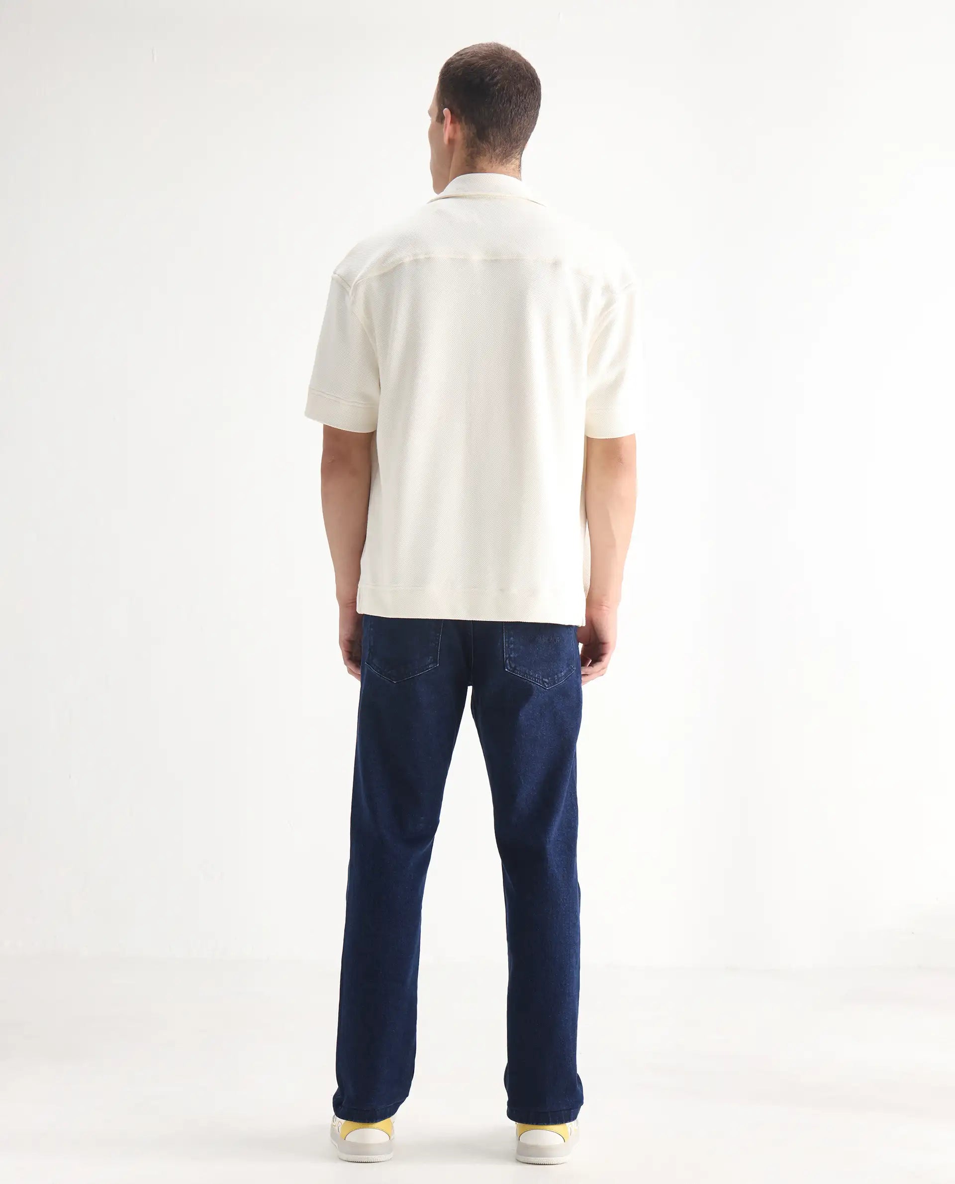 Rare Rabbit Men's Polin Navy Cotton Plain Morris Regular Fit Jeans