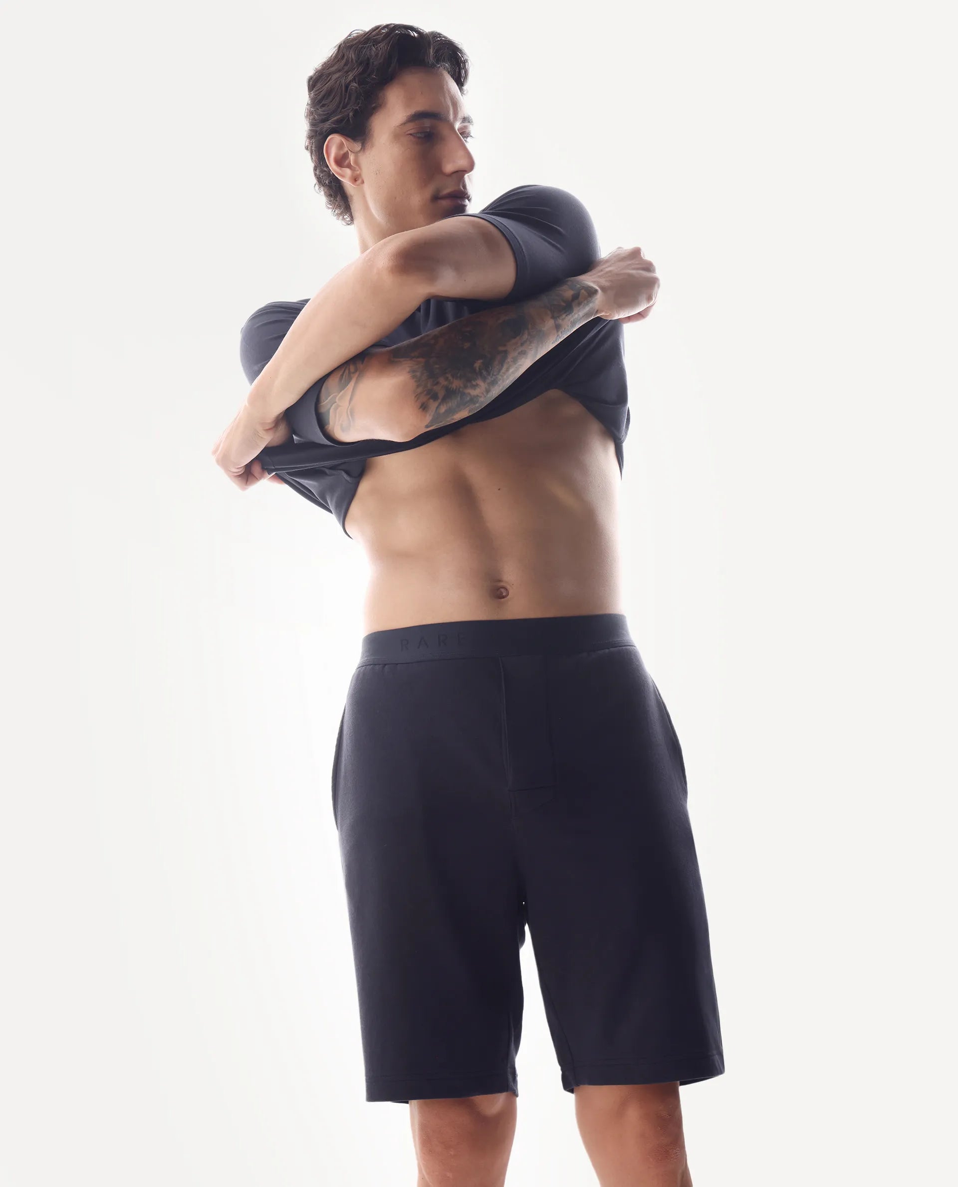 Rare Rabbit Men's Pont Navy Cotton Blend Fabric Relaxed Fit Plain Stretchable Shorts