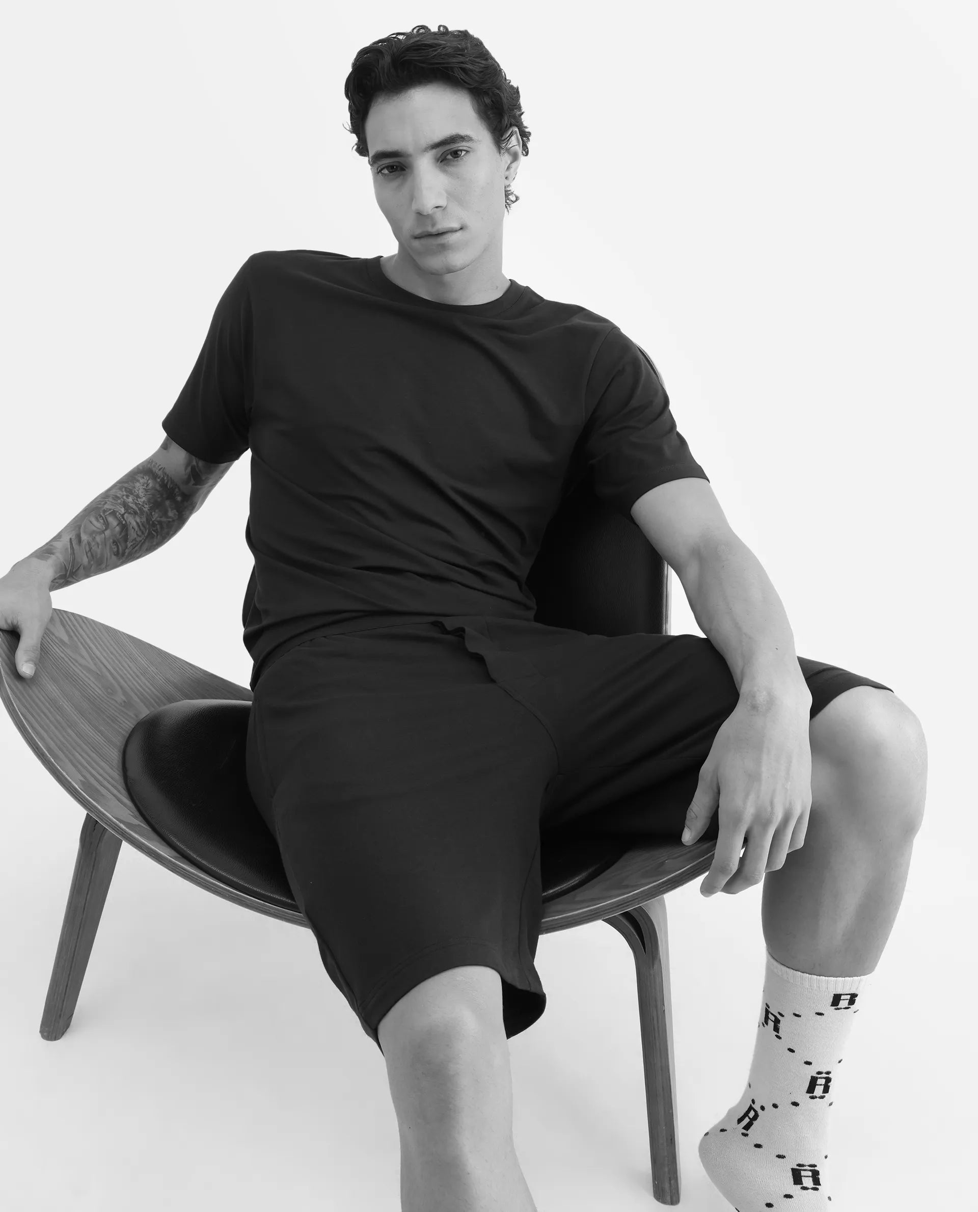 Rare Rabbit Men's Pont Navy Cotton Blend Fabric Relaxed Fit Plain Stretchable Shorts