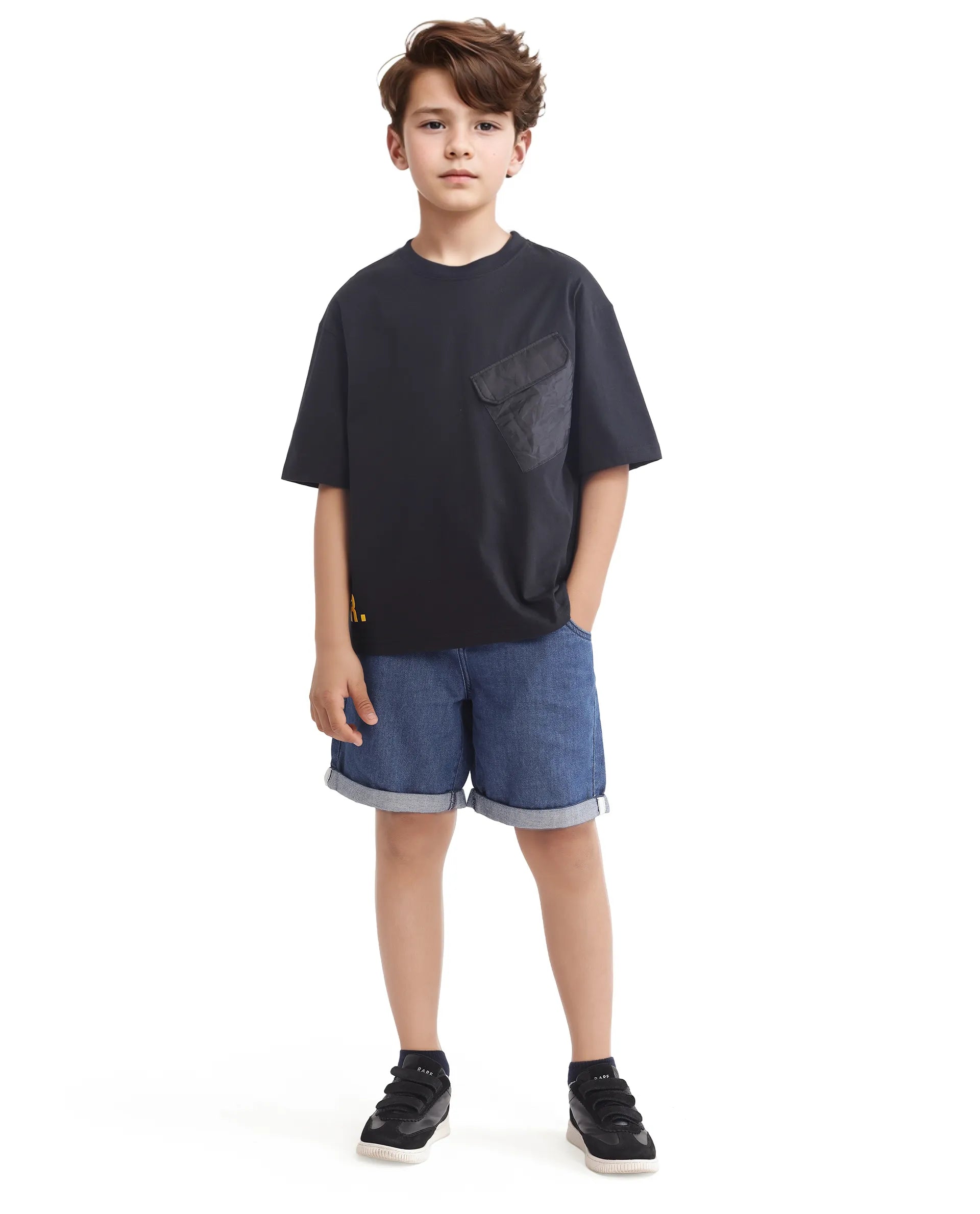 Rare Ones Kids Portz Black Cotton Short Sleeve Crew Neck Boxy Printed T-Shirt