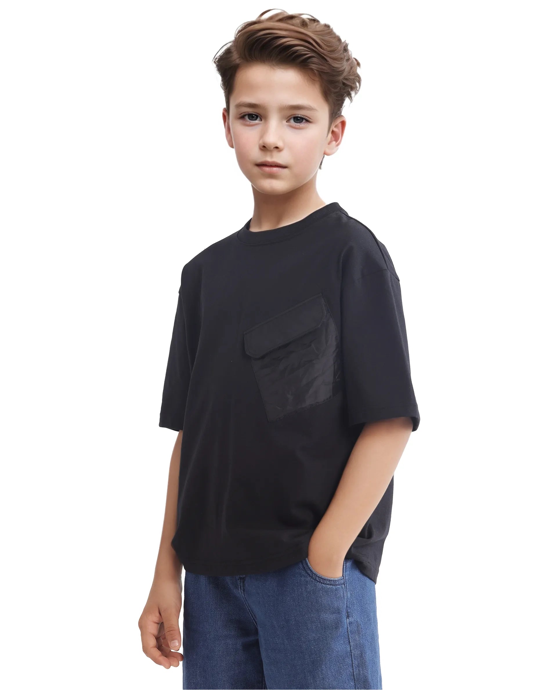 Rare Ones Kids Portz Black Cotton Short Sleeve Crew Neck Boxy Printed T-Shirt