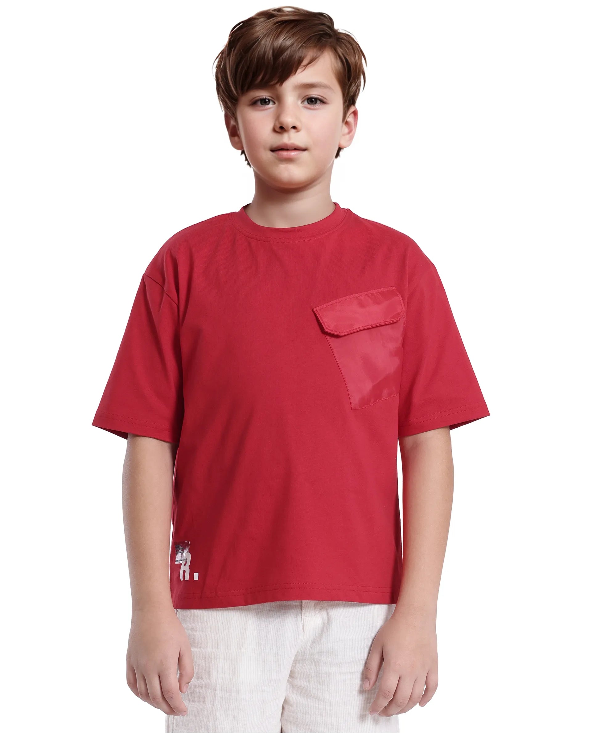Rare Ones Kids Portz Light Red Cotton Short Sleeve Crew Neck Boxy Fit Printed T-Shirt