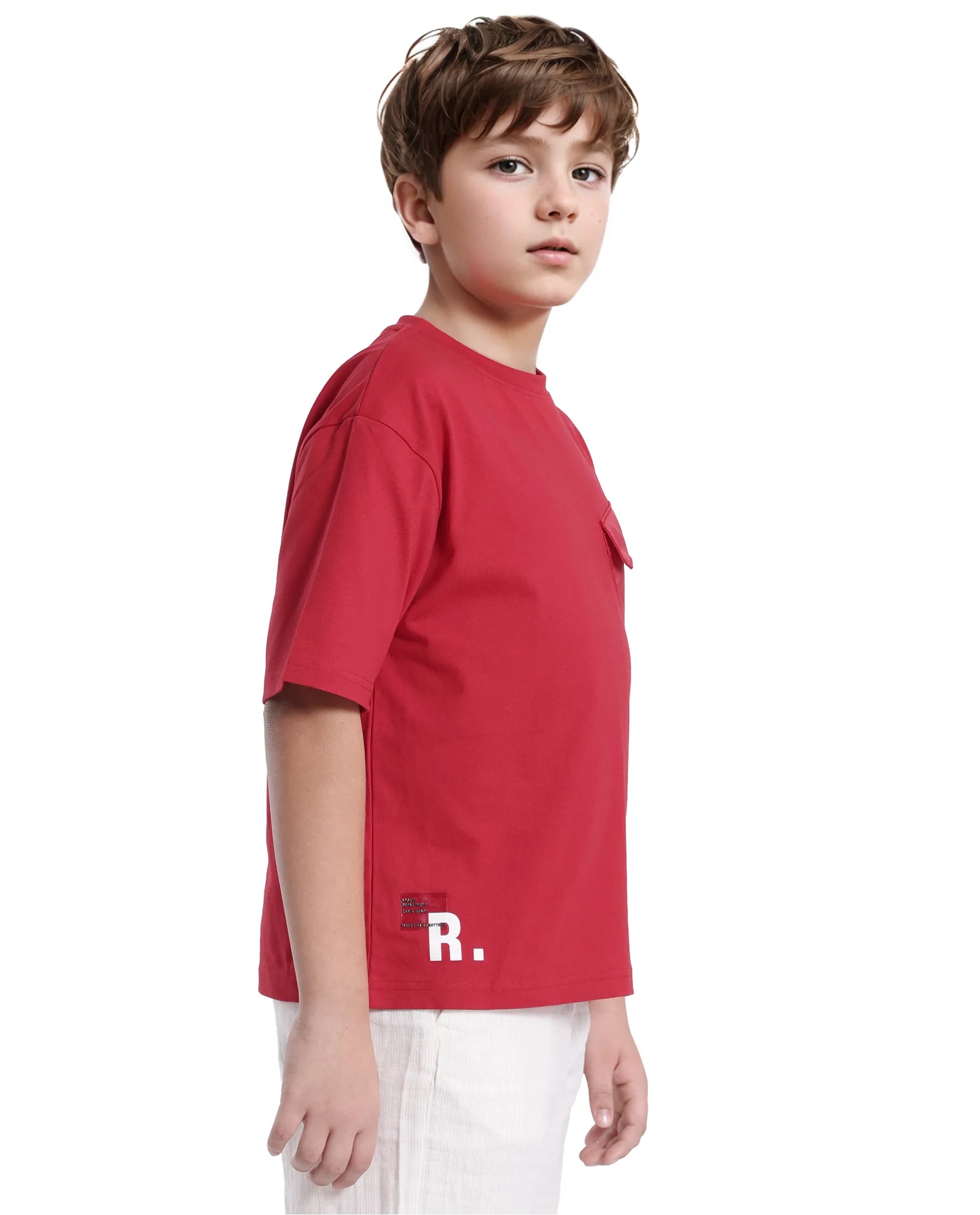 Rare Ones Kids Portz Light Red Cotton Short Sleeve Crew Neck Boxy Fit Printed T-Shirt