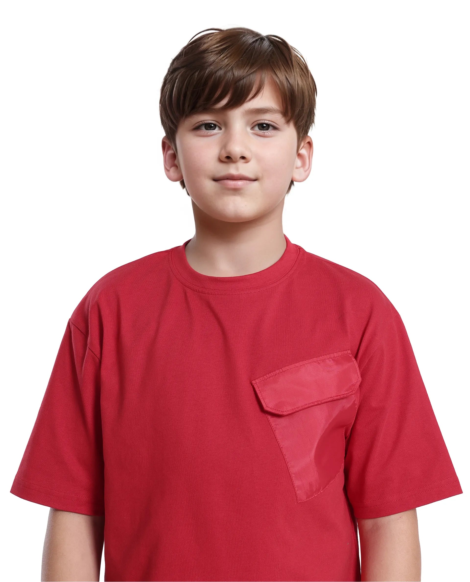 Rare Ones Kids Portz Light Red Cotton Short Sleeve Crew Neck Boxy Fit Printed T-Shirt