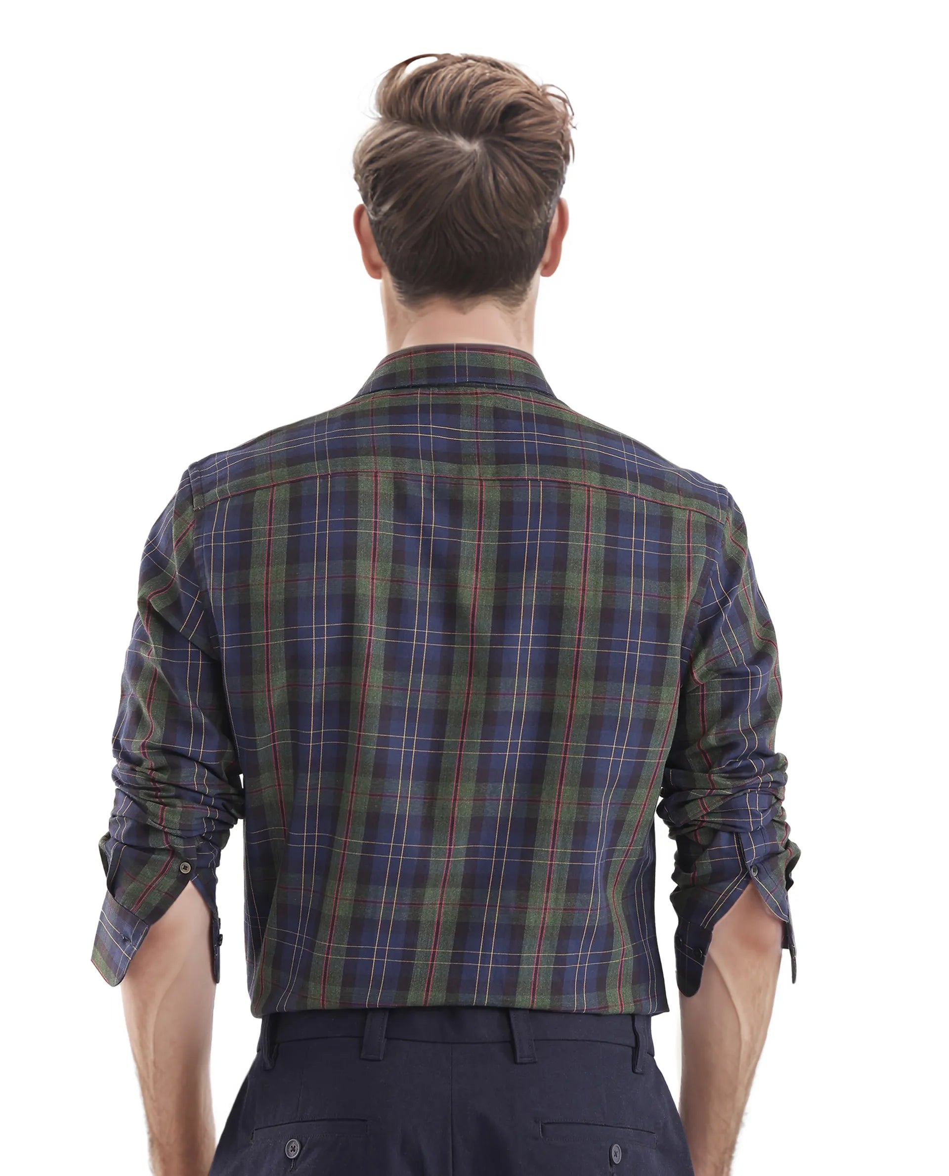 Rare Rabbit Men's Pospe Dark Green Cotton Fabric Full Sleeve Regular Fit Checks Shirt