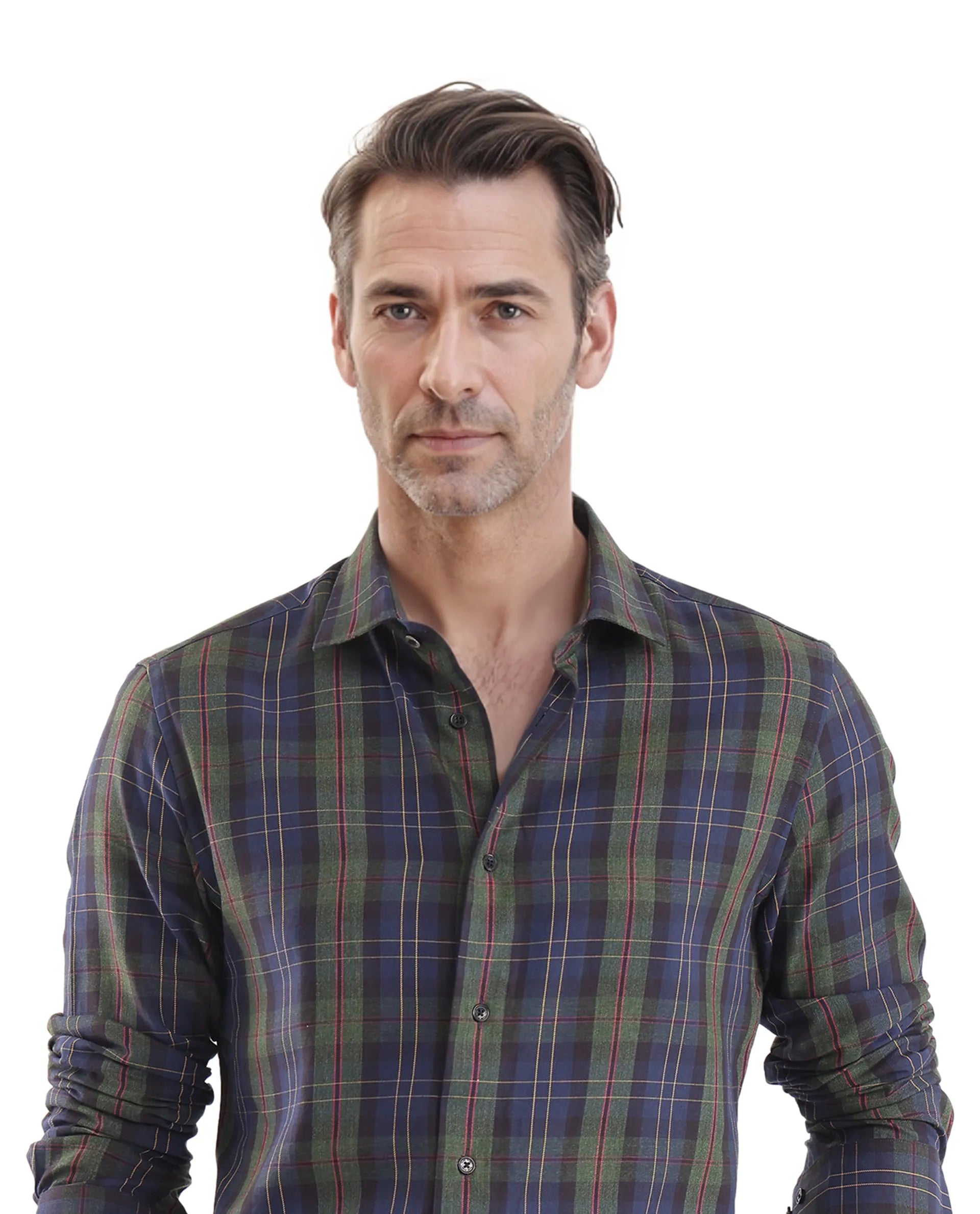 Rare Rabbit Men's Pospe Dark Green Cotton Fabric Full Sleeve Regular Fit Checks Shirt