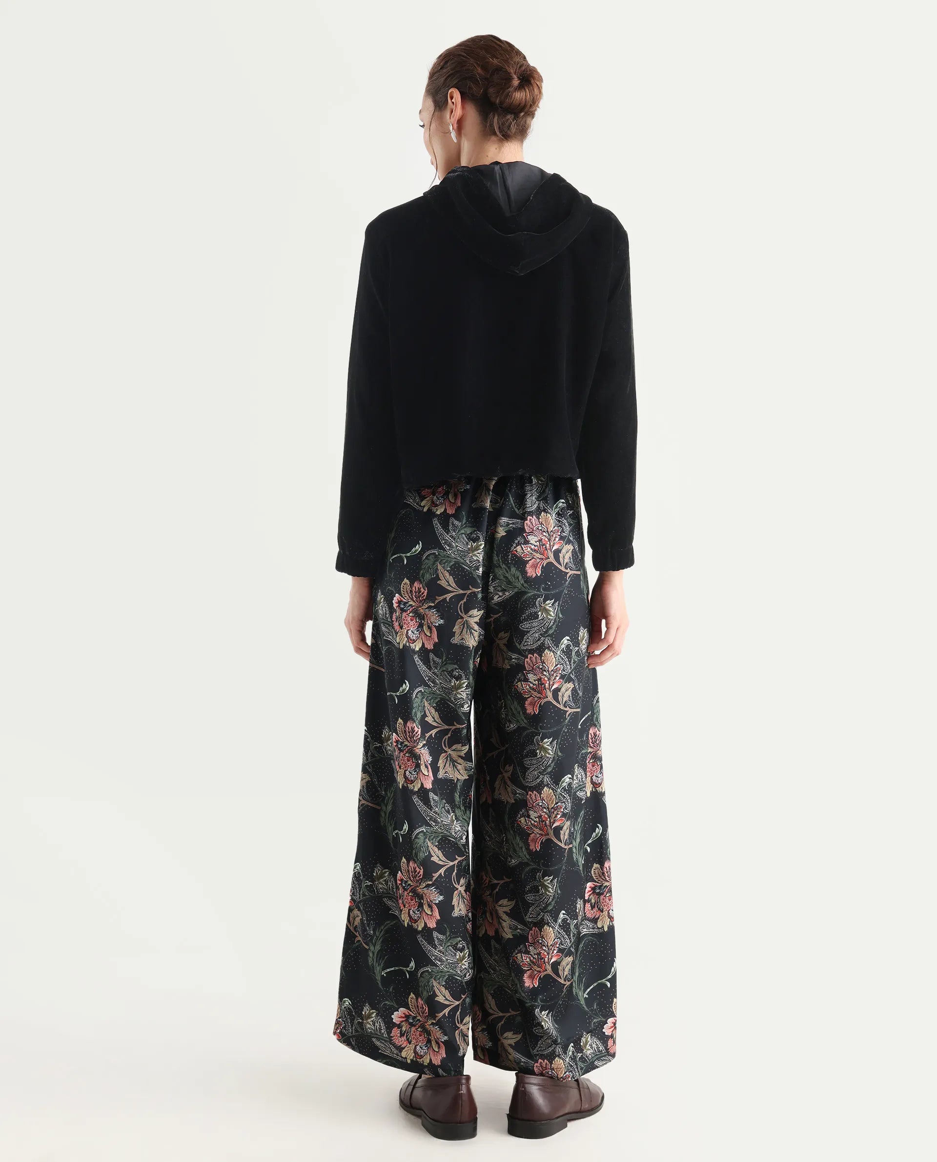 Rareism Women's Posria Multi Polyester Tropical Print Ankle Length Flared Trouser