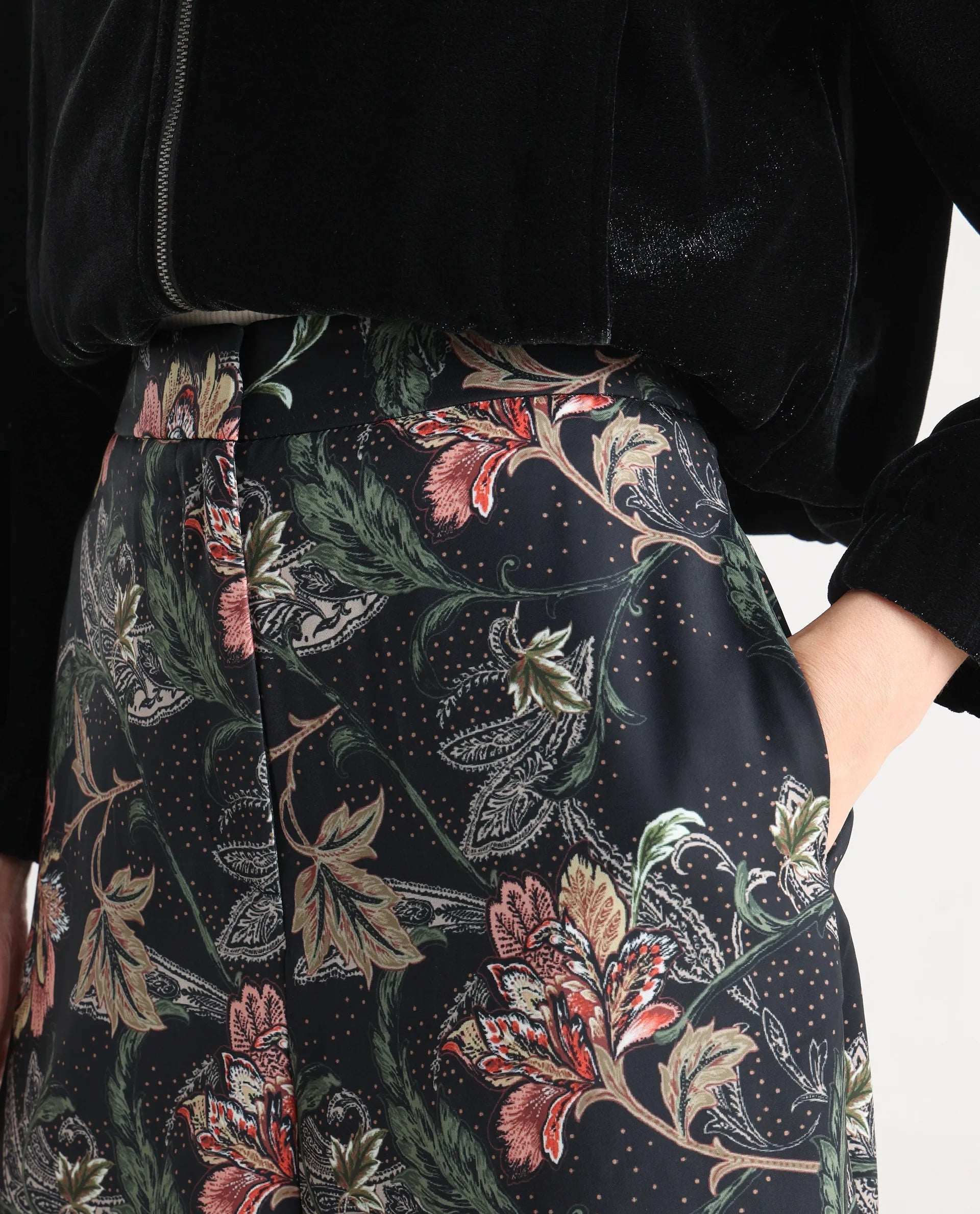 Rareism Women's Posria Multi Polyester Tropical Print Ankle Length Flared Trouser