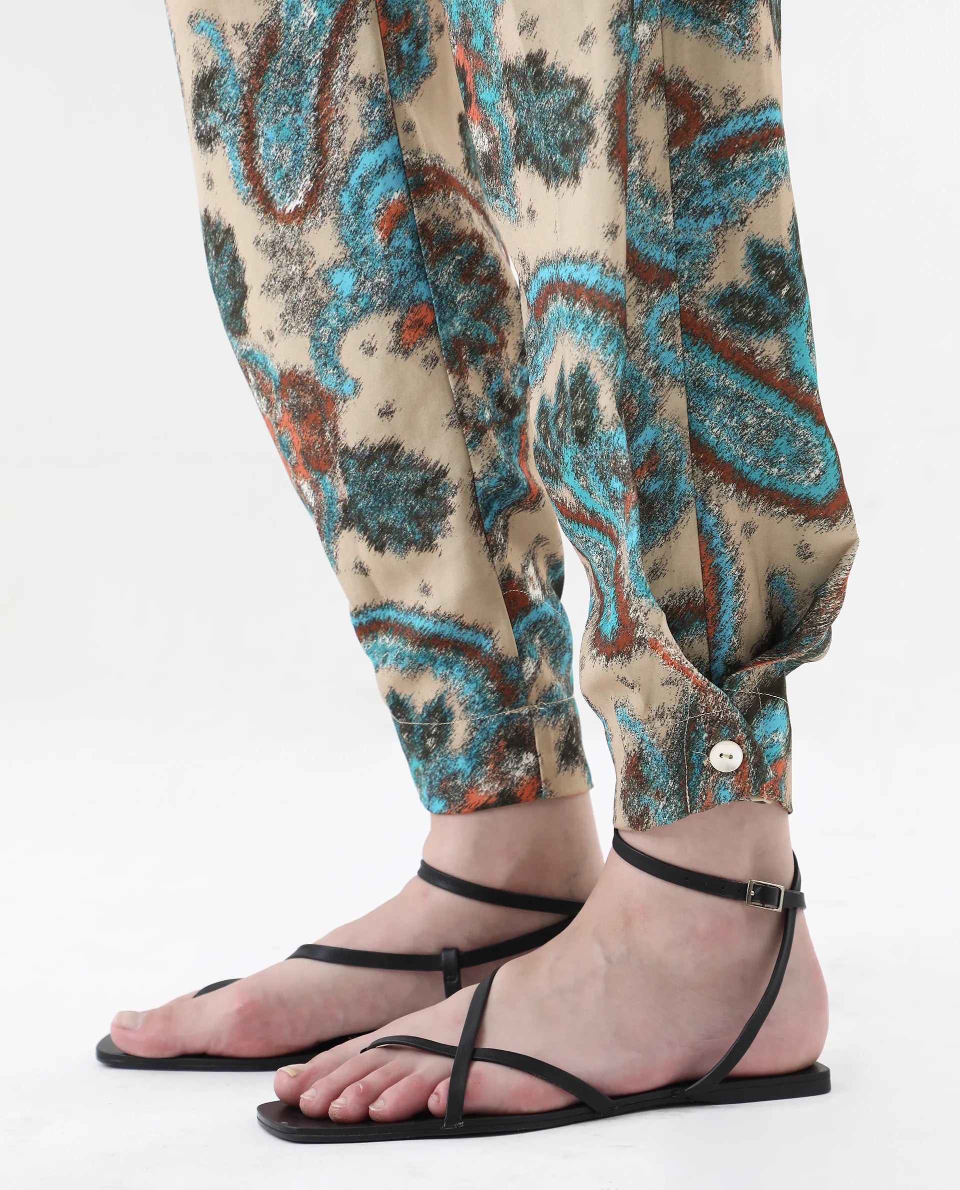 Rareism Women's Posrita Multi Polyester Paisley Print Ankle Length Straight Fit Trouser