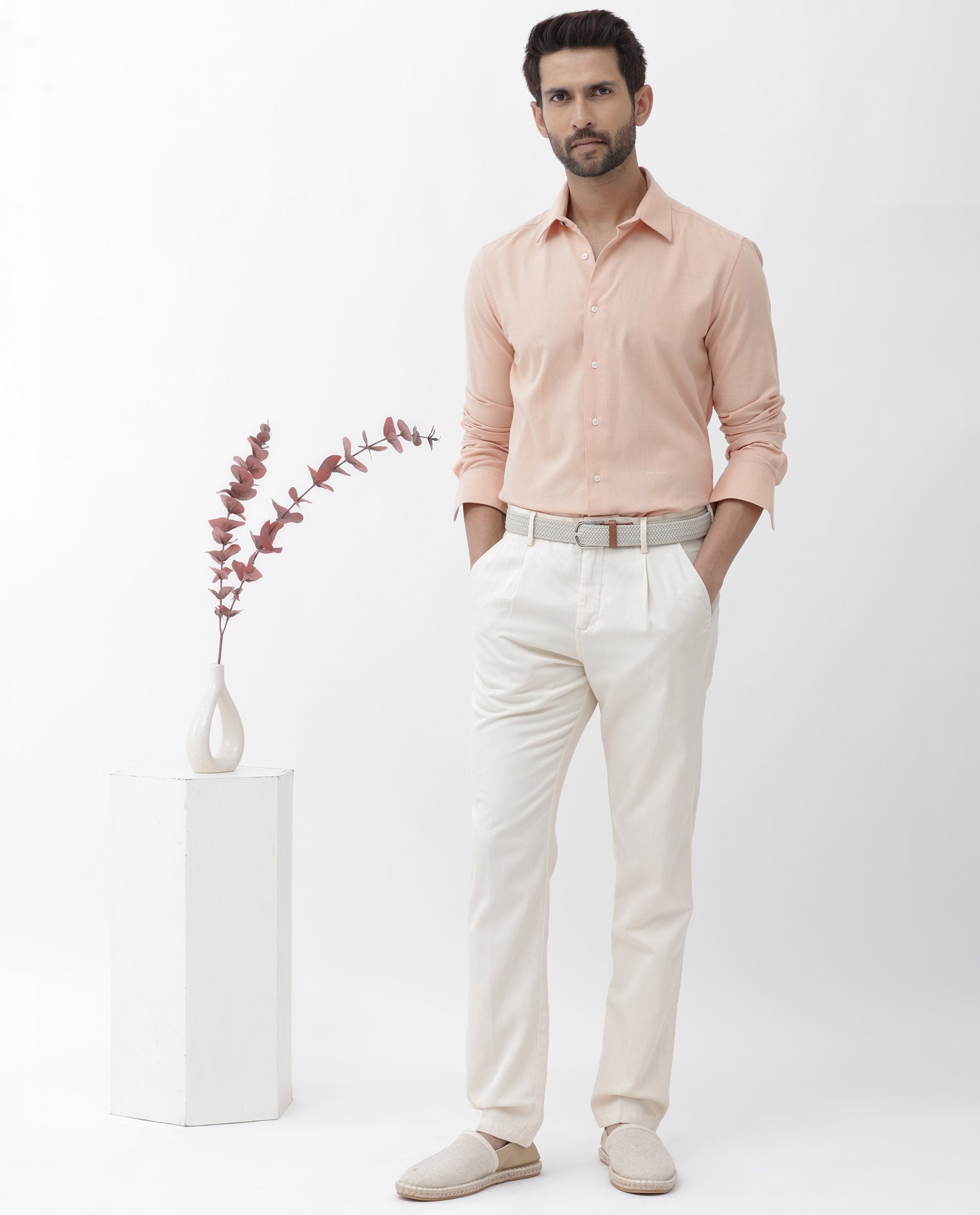 Rare Rabbit Mens Potex Peach Full Sleeve Regular Fit Checks Shirt