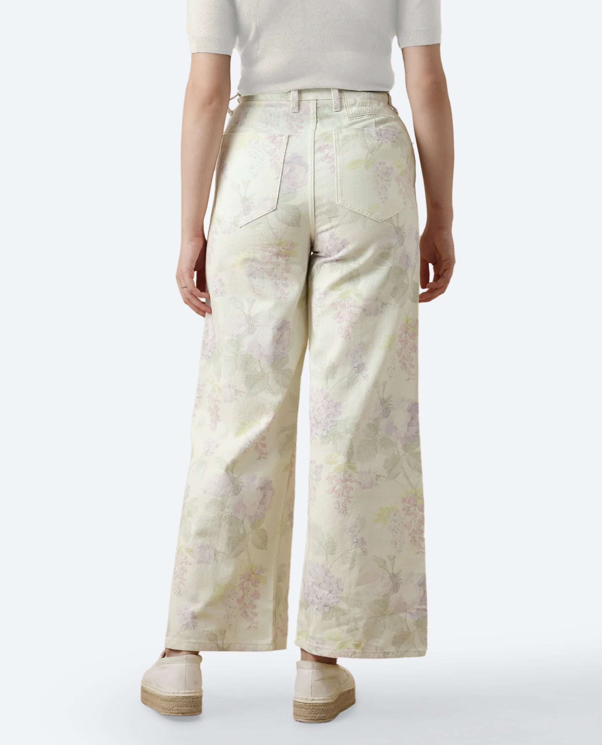 Rareism Women's Prebin-B Multi Cotton Floral Print Ankle Length Wide Trouser