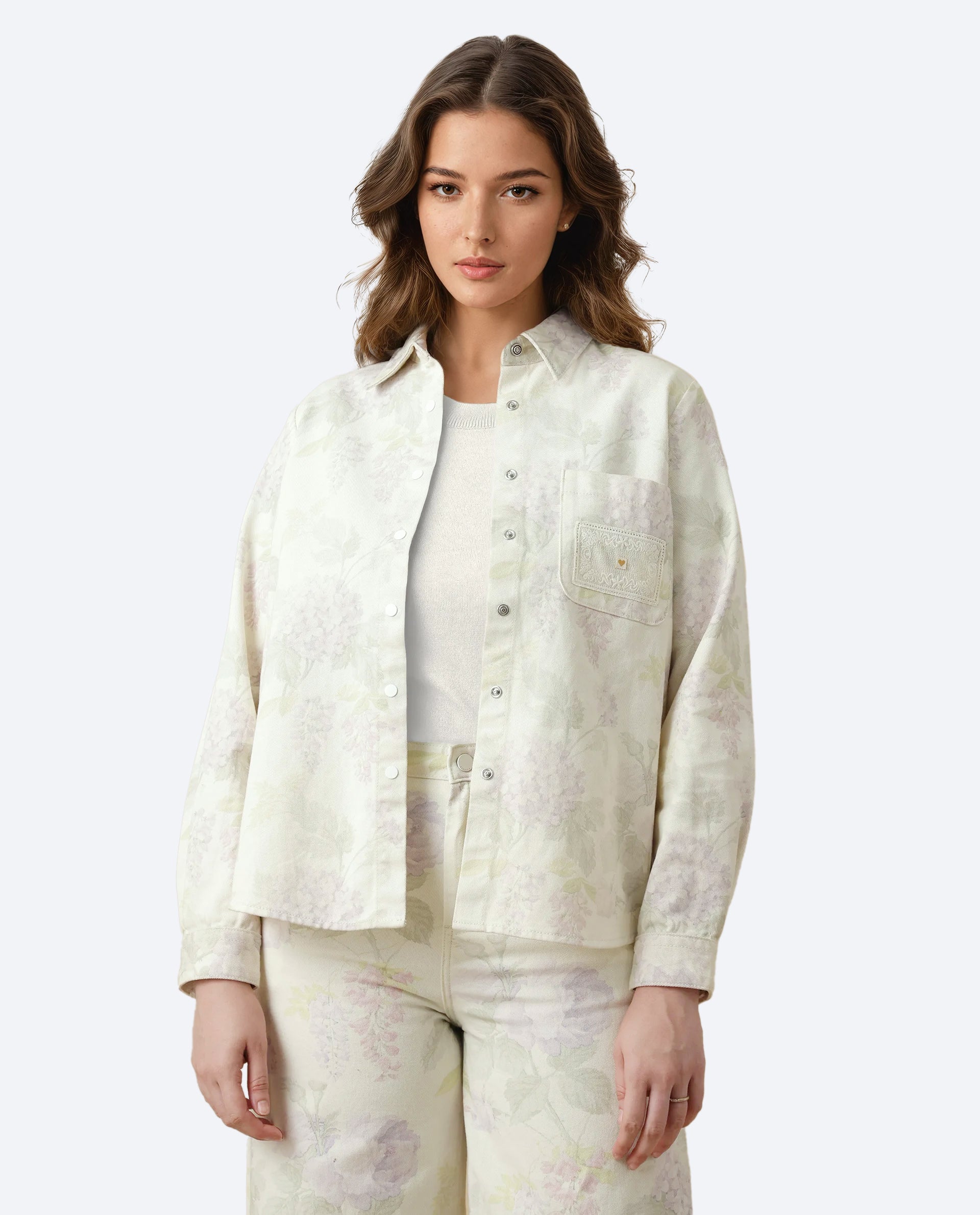 Rareism Women's Prebin-T Multi Cotton Spread Collar Floral Print Cuffed Sleeve Boxy Fit Shirt