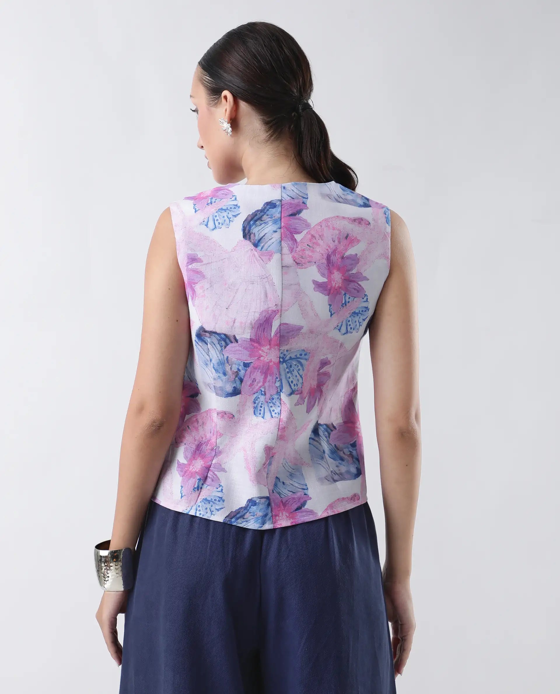 Rareism Women's Predin-T Multi Polyester Overlap Neck Abstract Print Sleeveless Regular Fit Top