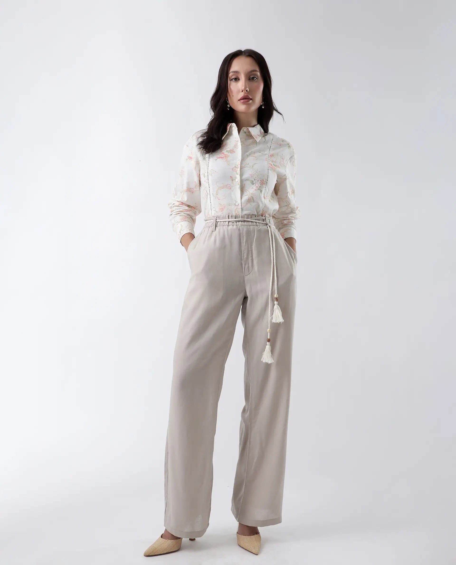 Rareism Women's Prejol Multi Cotton Spread Collar Floral Print Cuffed Sleeve Regular Fit Shirt