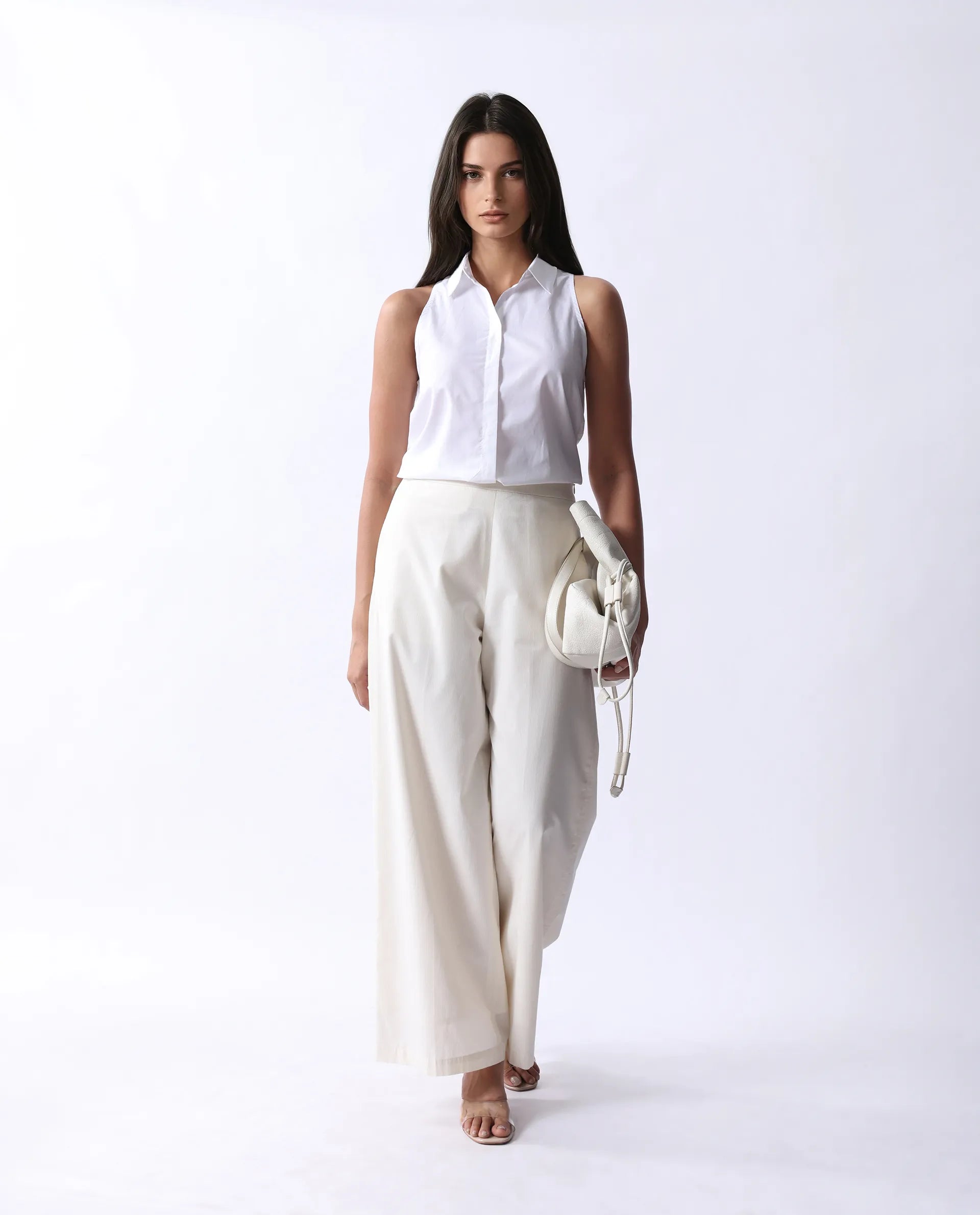 Rareism Women's Prenta B Beige Cotton Striped Ankle Length Straight Fit Trouser