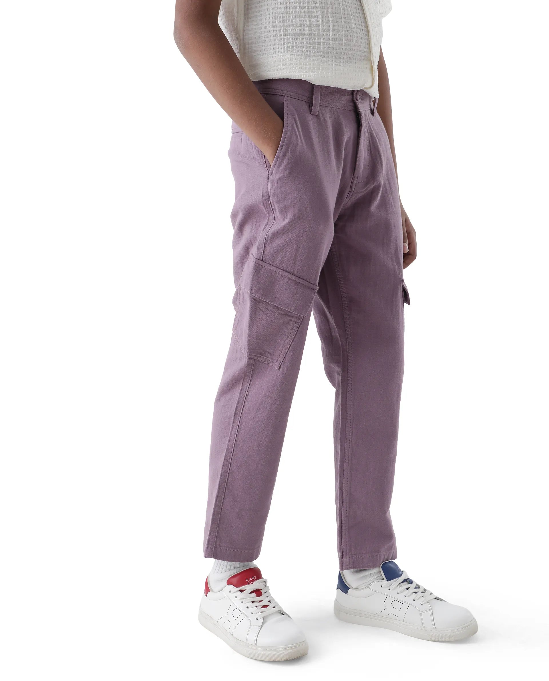 Rare Ones Kids Presso-K Dusky Pink Cotton Button & Zip Closure Regular Fit Casual Trouser