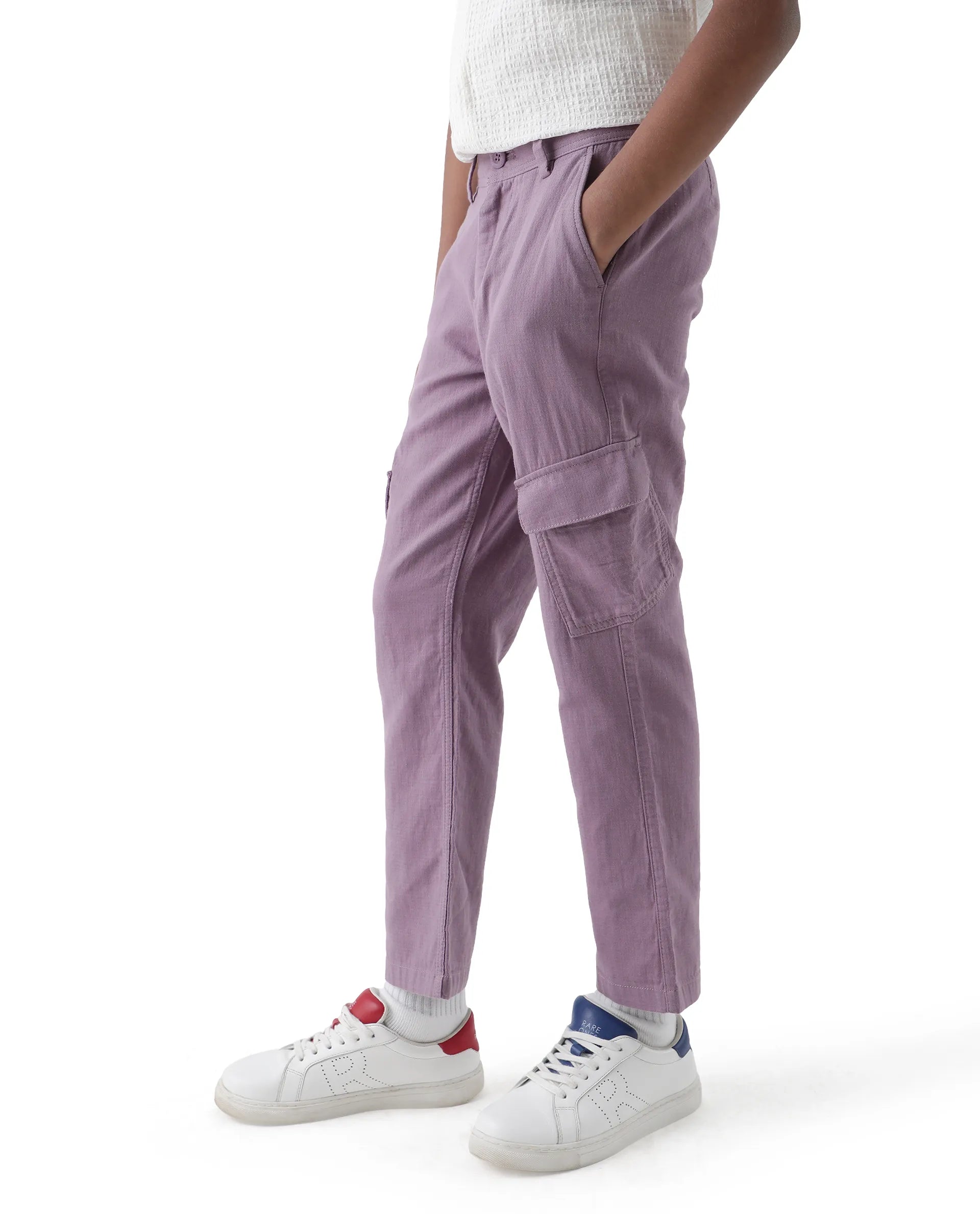 Rare Ones Kids Presso-K Dusky Pink Cotton Button & Zip Closure Regular Fit Casual Trouser