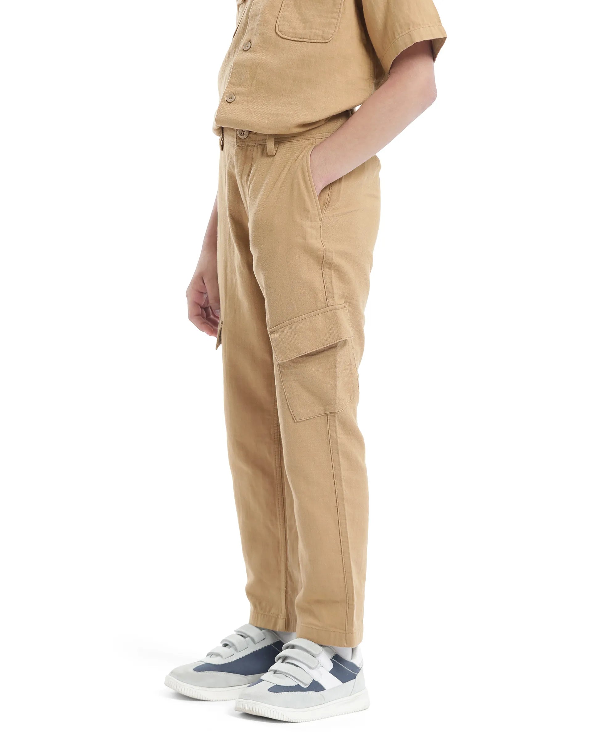 Rare Ones Kids Presso-K Tan Cotton Button & Zip Closure Regular Fit Casual Trouser
