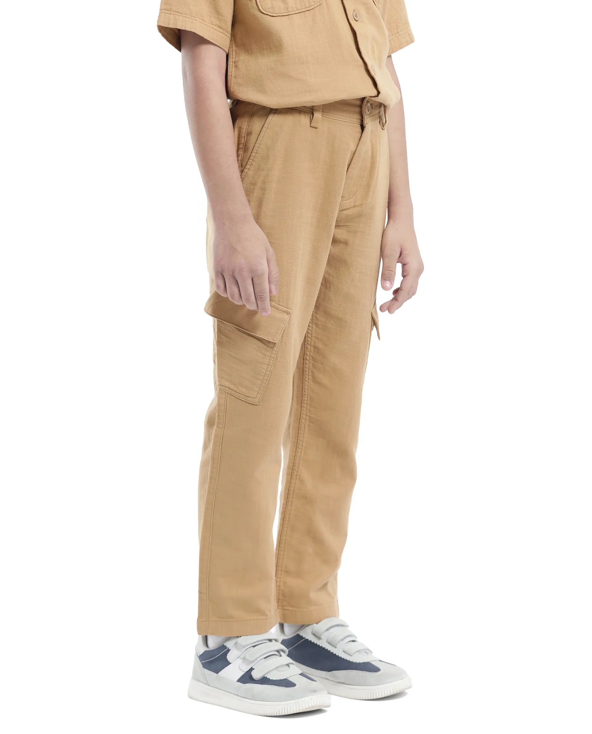 Rare Ones Kids Presso-K Tan Cotton Button & Zip Closure Regular Fit Casual Trouser