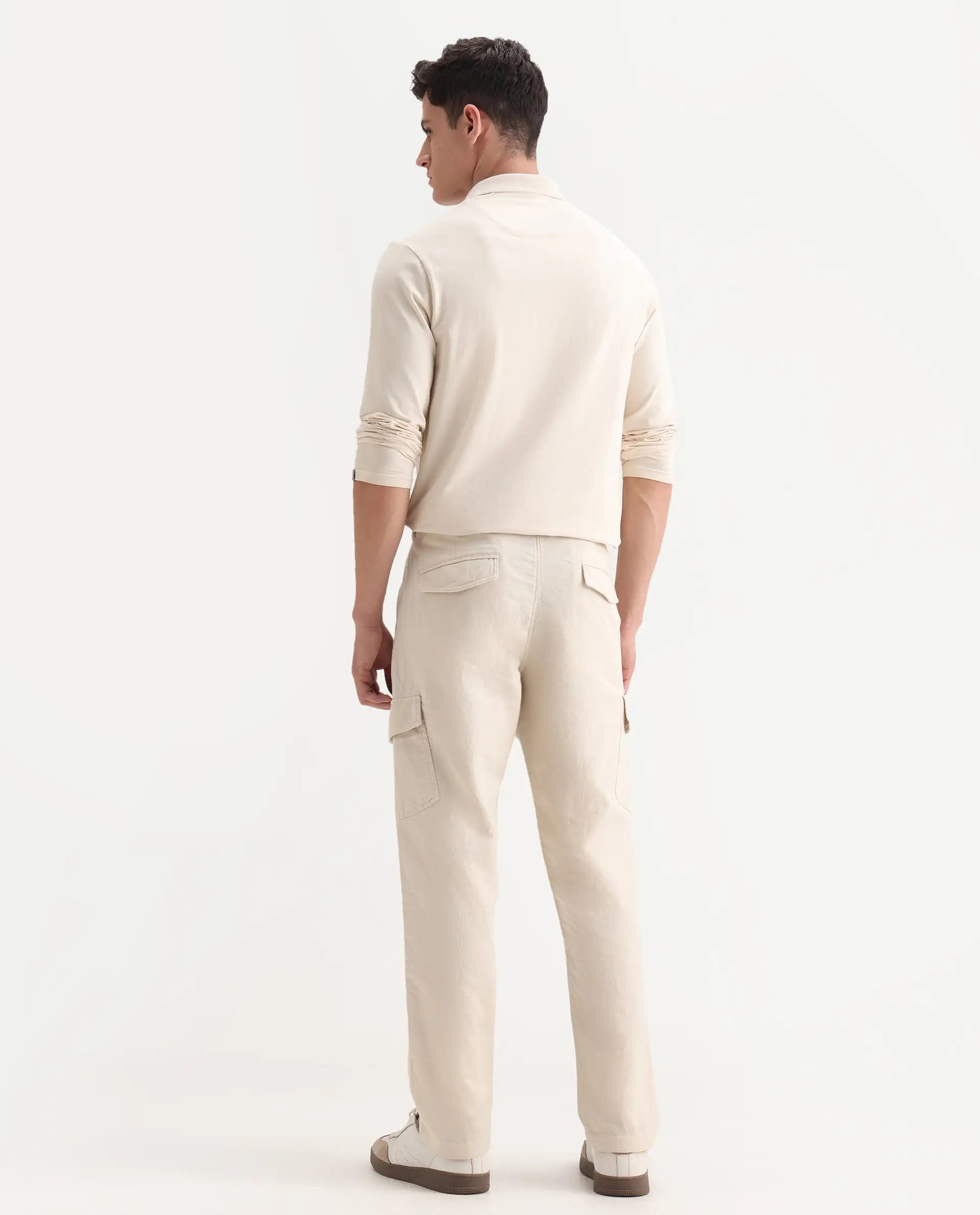 Rare Rabbit Men's Presso-Aw25 Off White Cotton Plain Regular Fit Trouser
